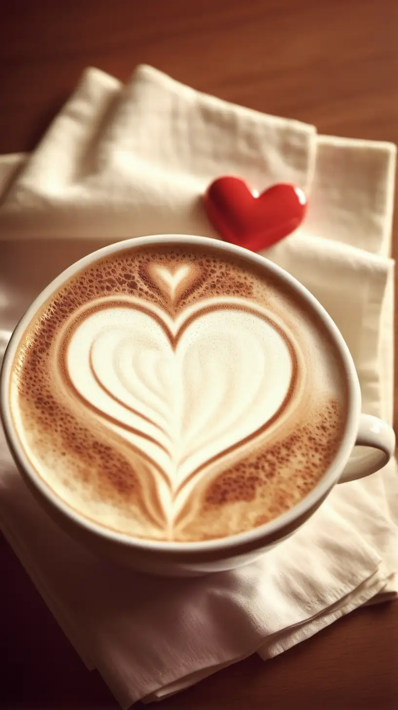 Retro Cappuccino with Heart Milk Foam on Table
