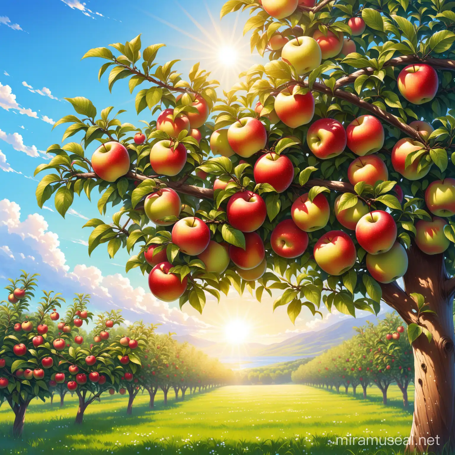 Summer Sunlit Apple Tree with Fruitful Bounty
