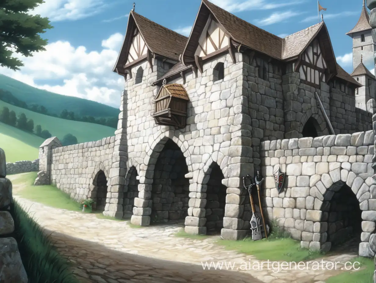 конюх, локация конюшня около каменной стены, мрачный сеттинг средневековья, стиль аниме 90х