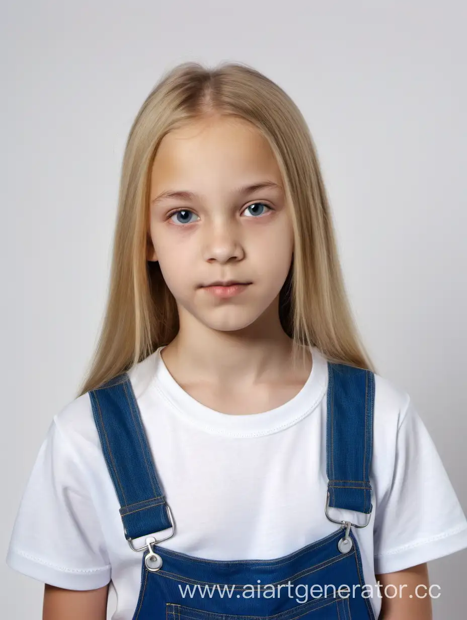 Russian-Blonde-Girl-12-in-Blue-Overall-and-White-Tshirt-on-White-Background