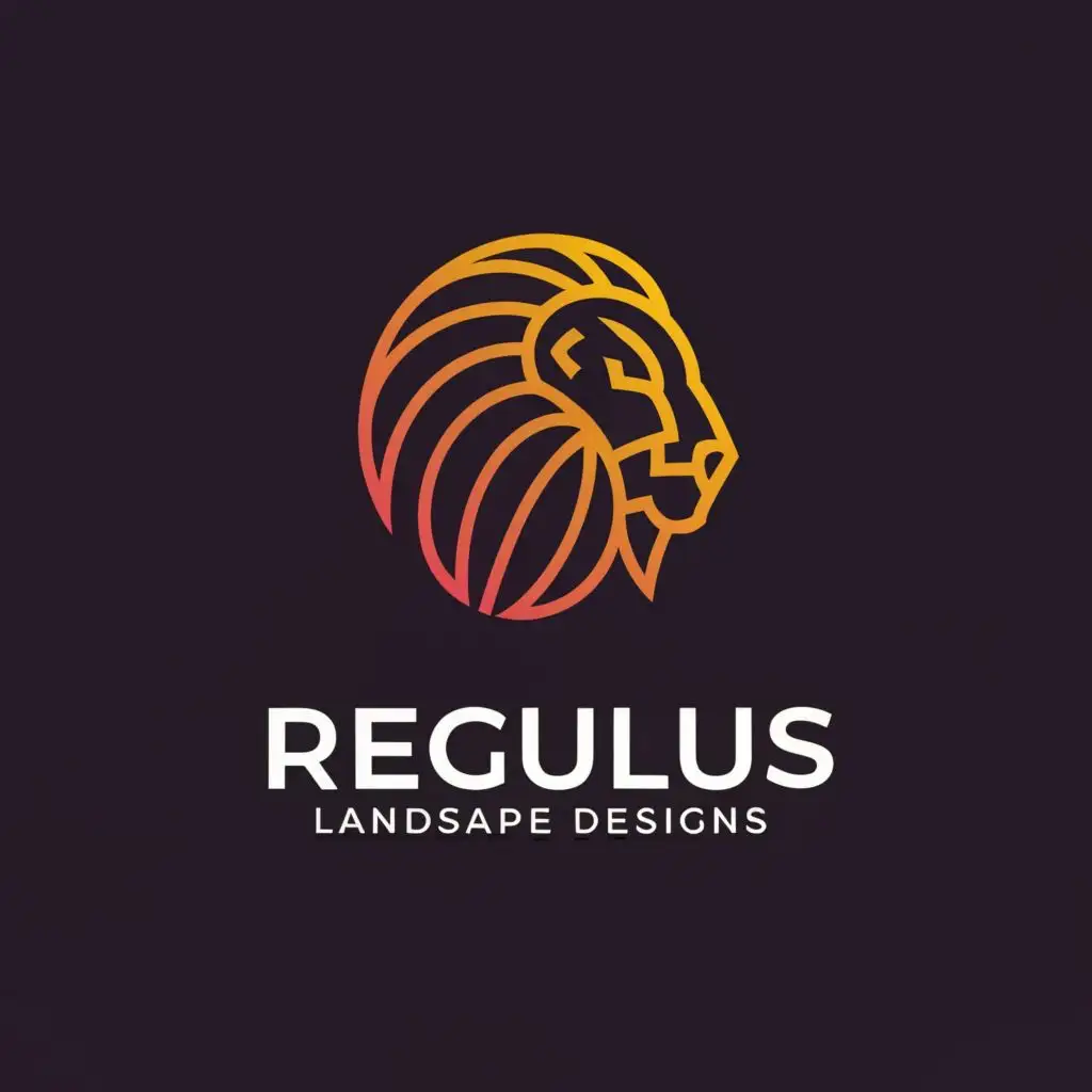 a logo design,with the text 'Regulus Landscape Designs', main symbol:Lion,Minimalistic,be used in landscape 3d design industry, clear background