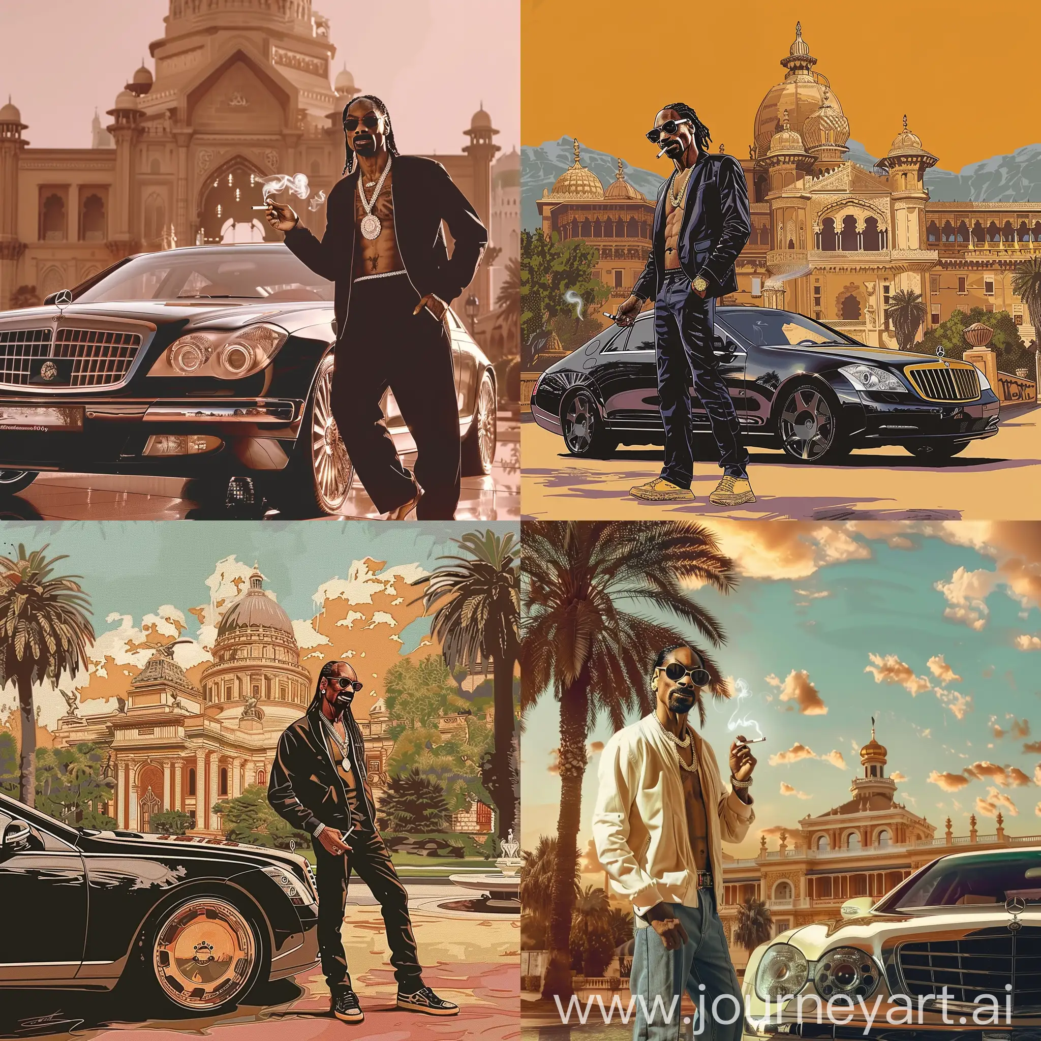 Snoop-Dogg-Smoking-by-Maybach-Against-Palace-Backdrop