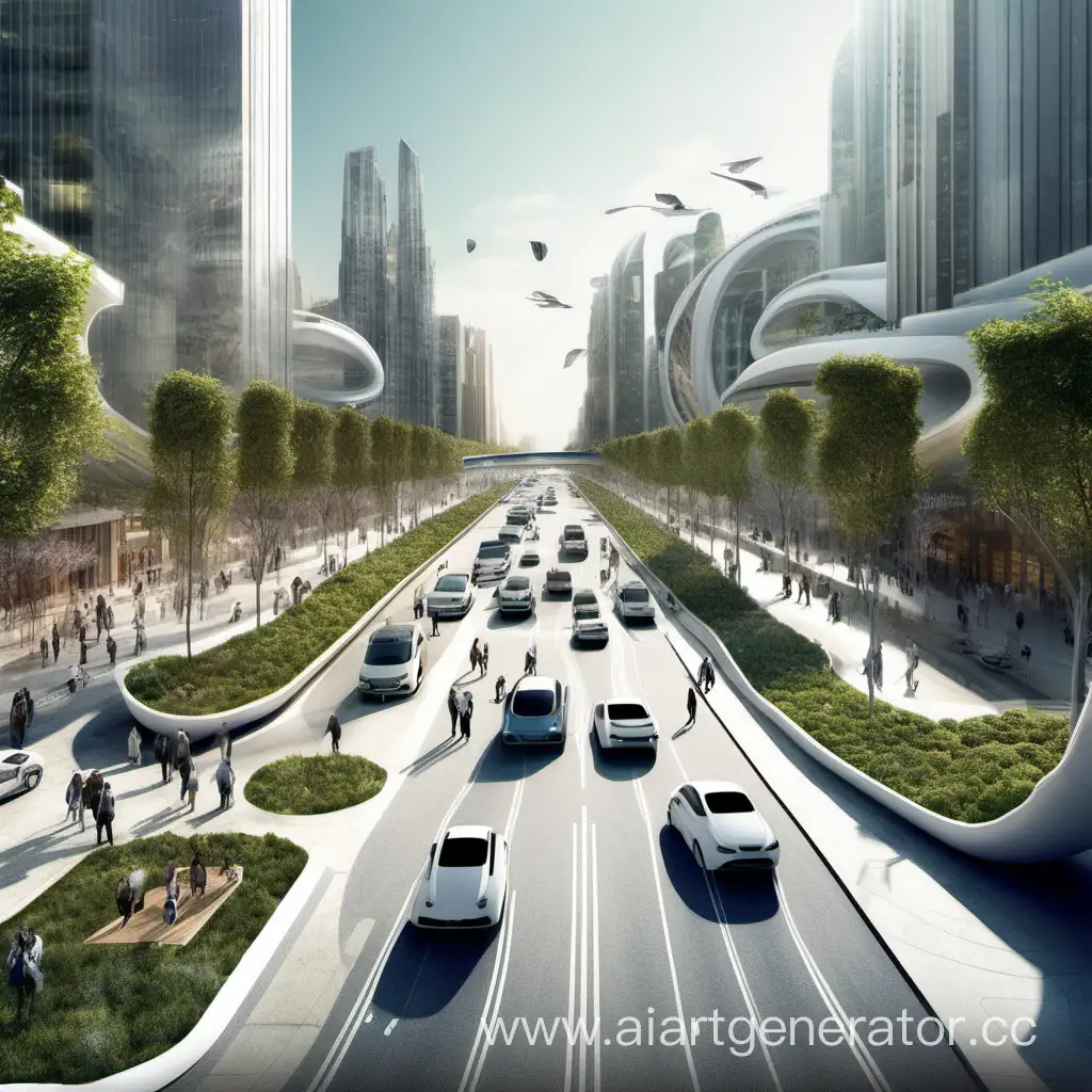  дизайн-проект города будущего, где органично сосуществуют  водители и пешеходы