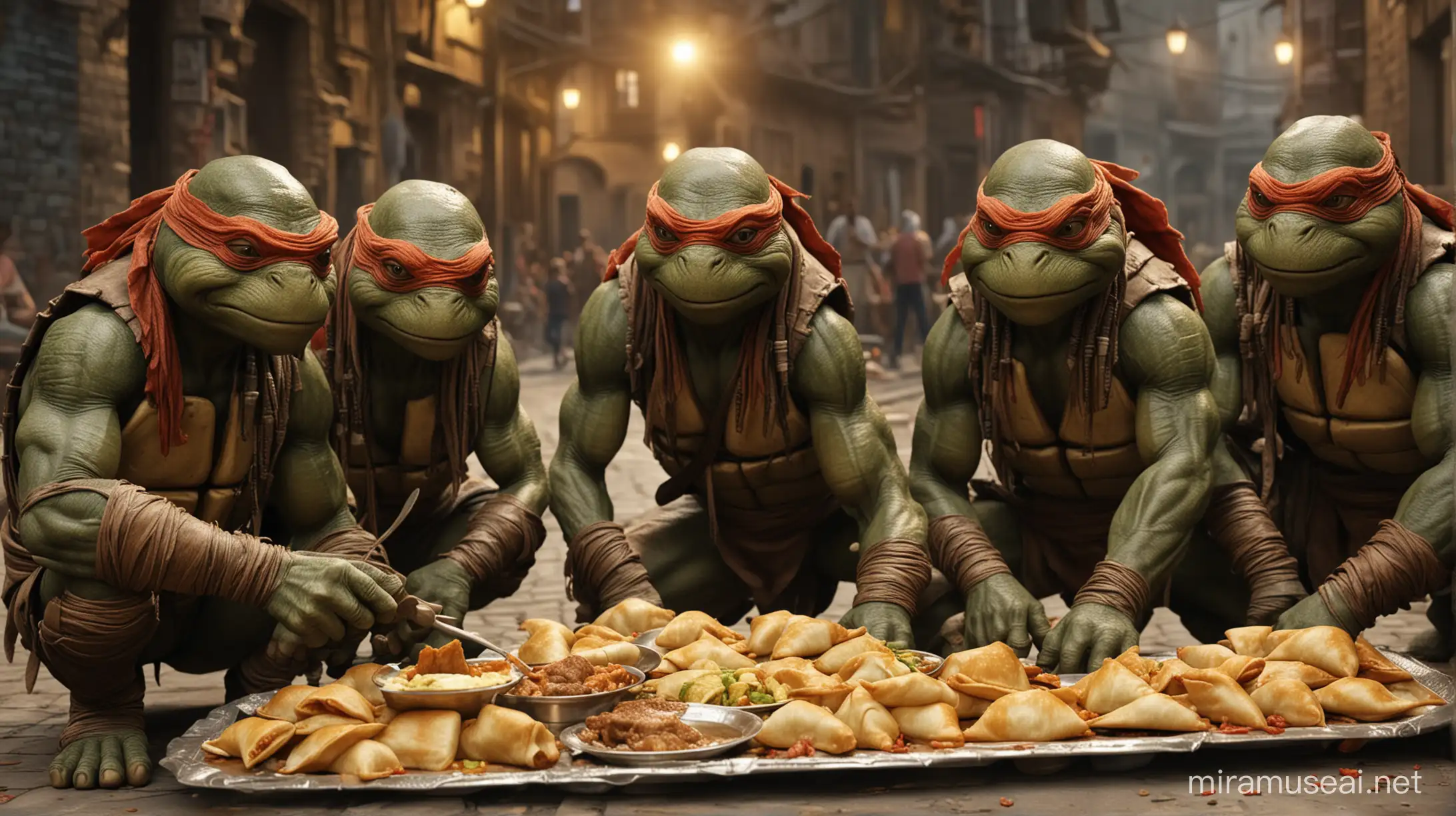 Four Ninja Turtles in Predatory Action on Pakistani Streets during Ramadan Iftar