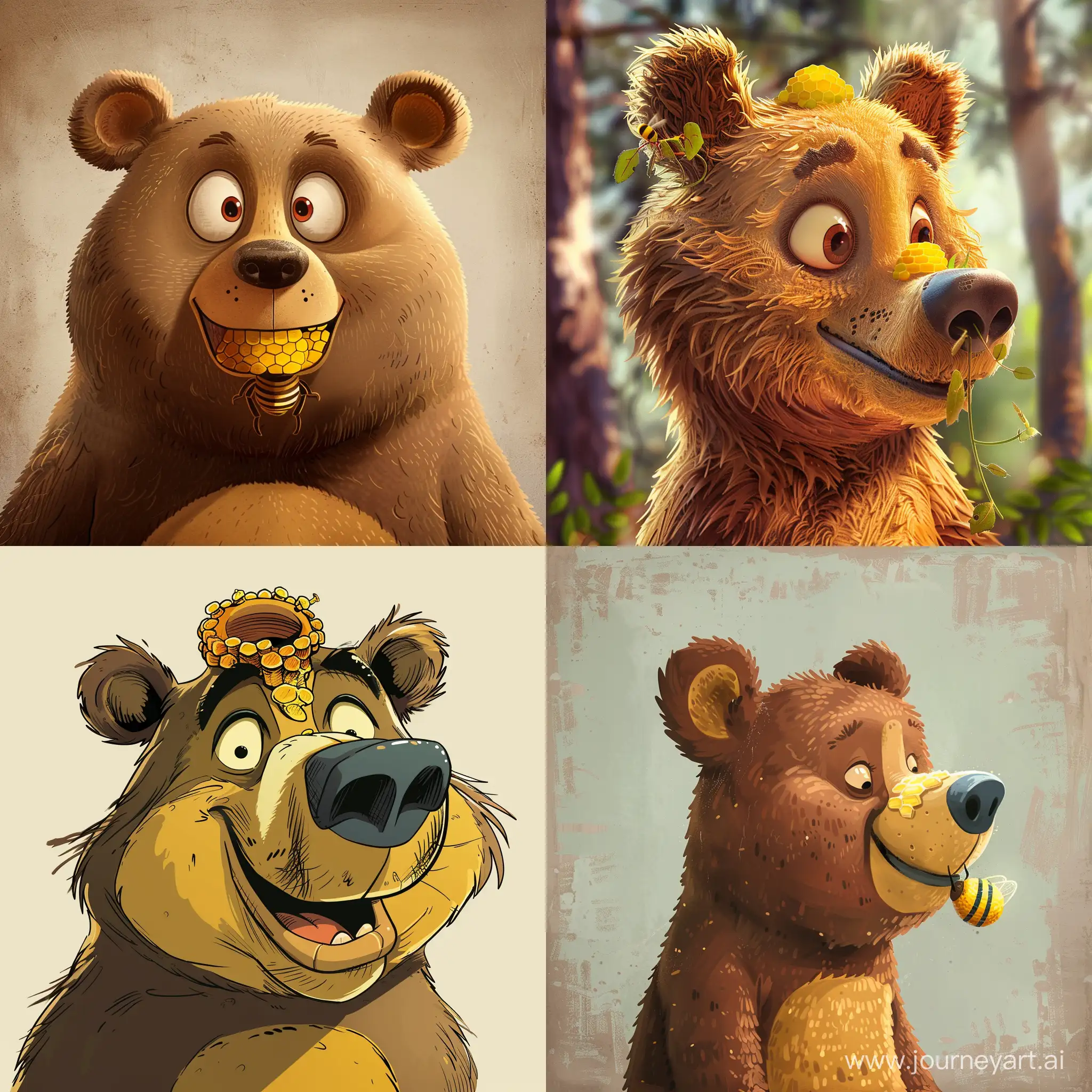 A cartoon bear with a beehive in his nose, reminiscent of old 1950’s cartoons