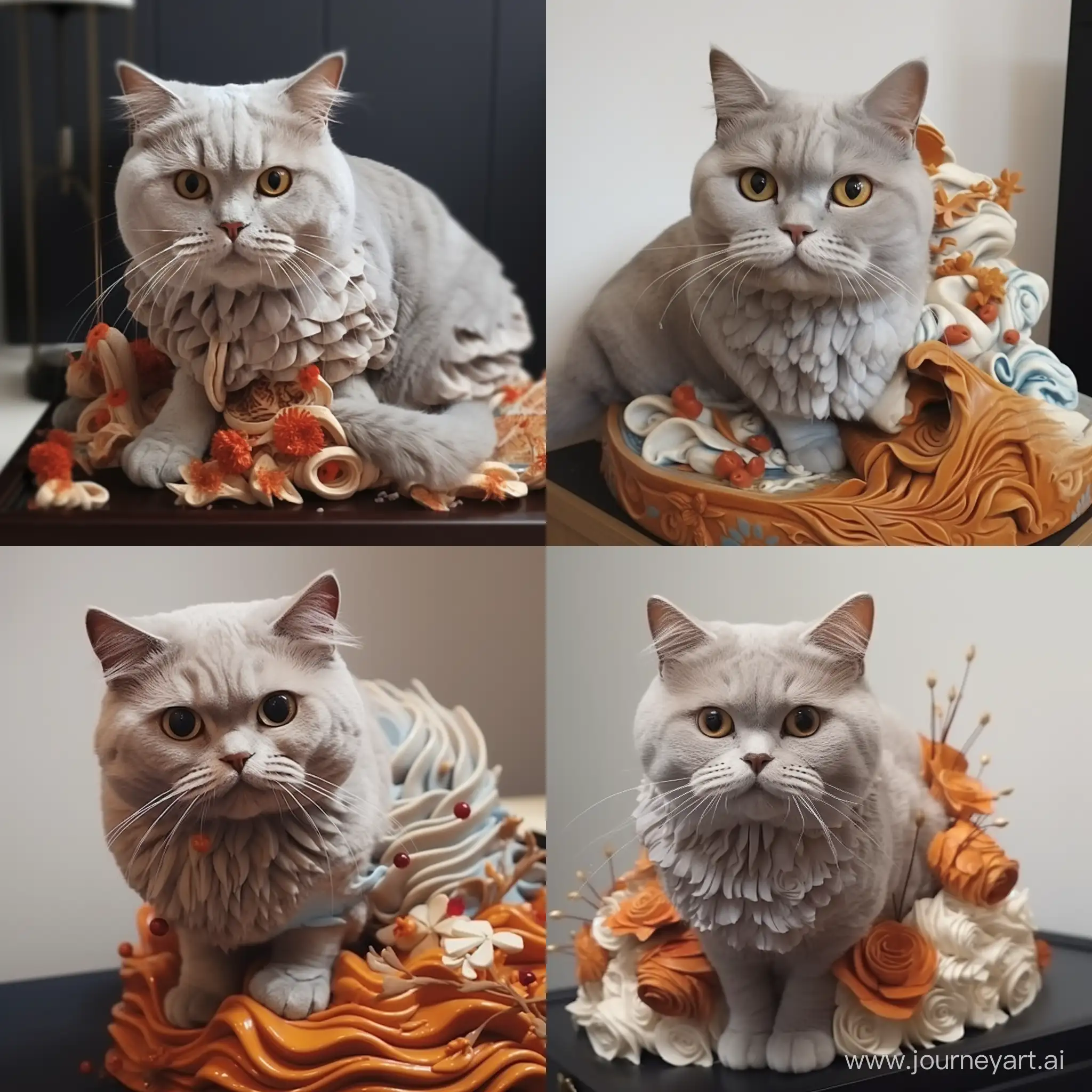 this cat https://i.imgur.com/3rVfpXn.jpg near a bithday cake made of sushi fish