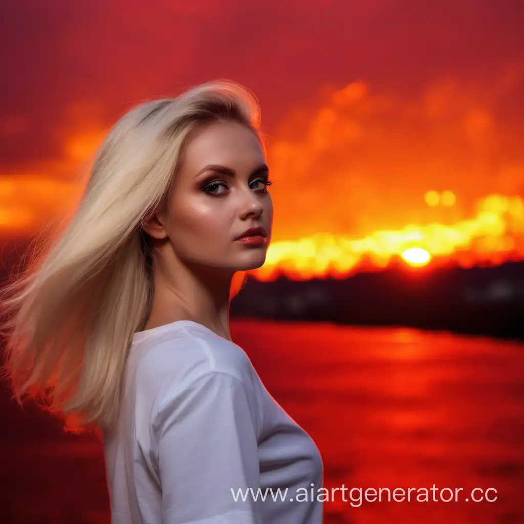Блондинка на фоне огненного заката