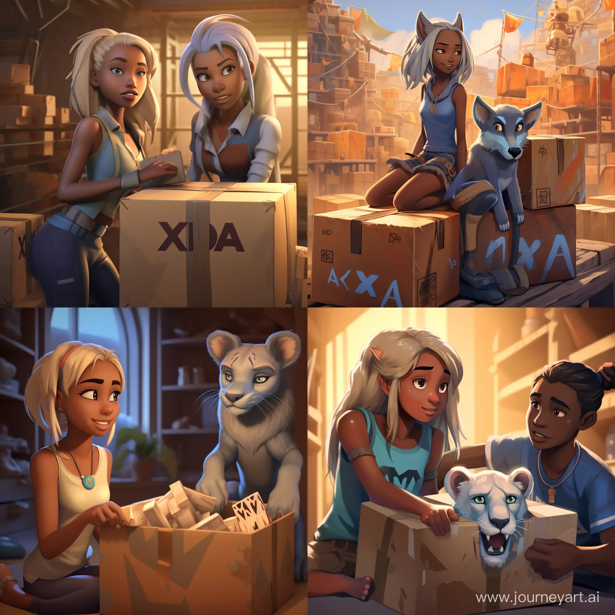 "kida from atlantis" helping "yax from zootopia" move boxes