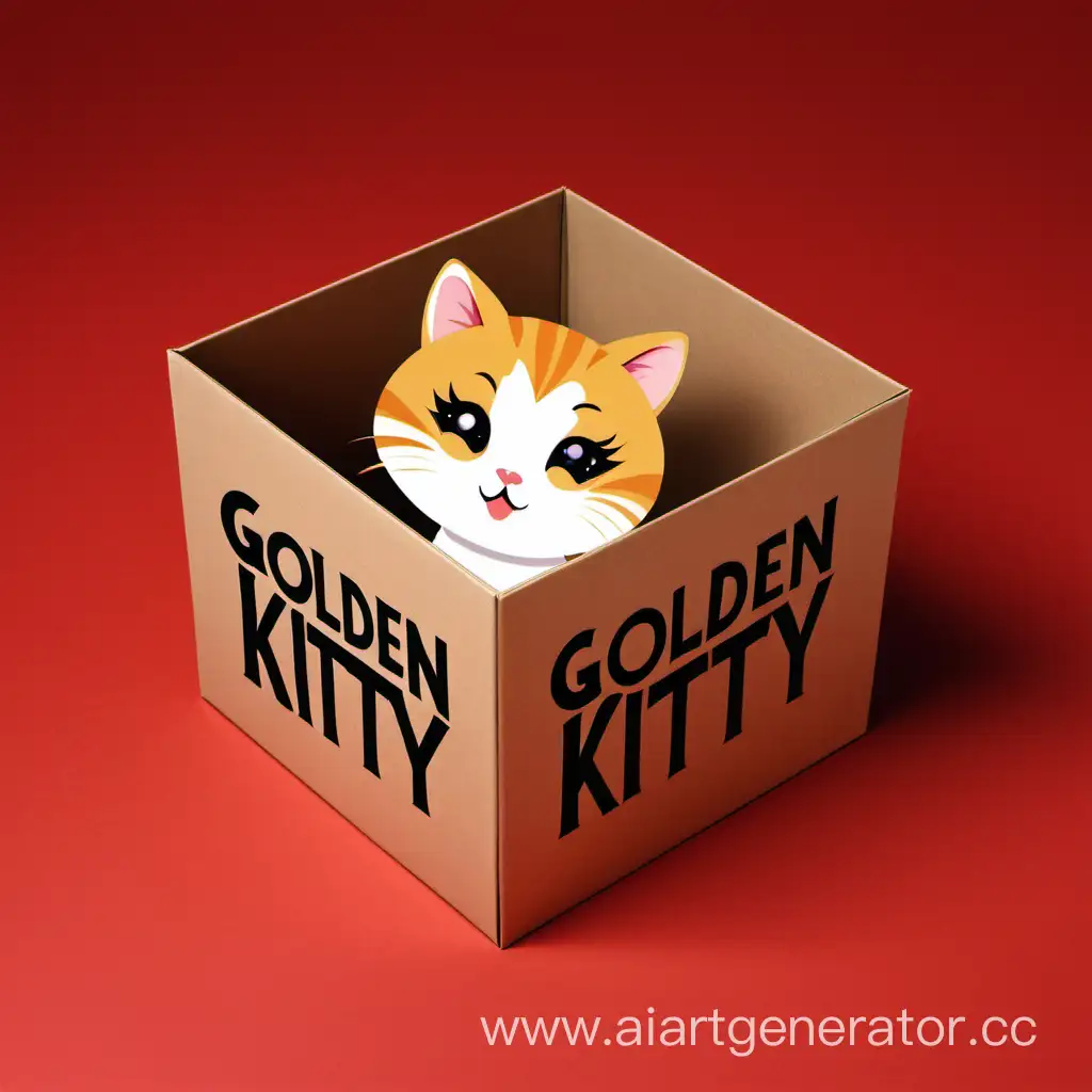 логотип для зоомагазина золотой котик в коробке