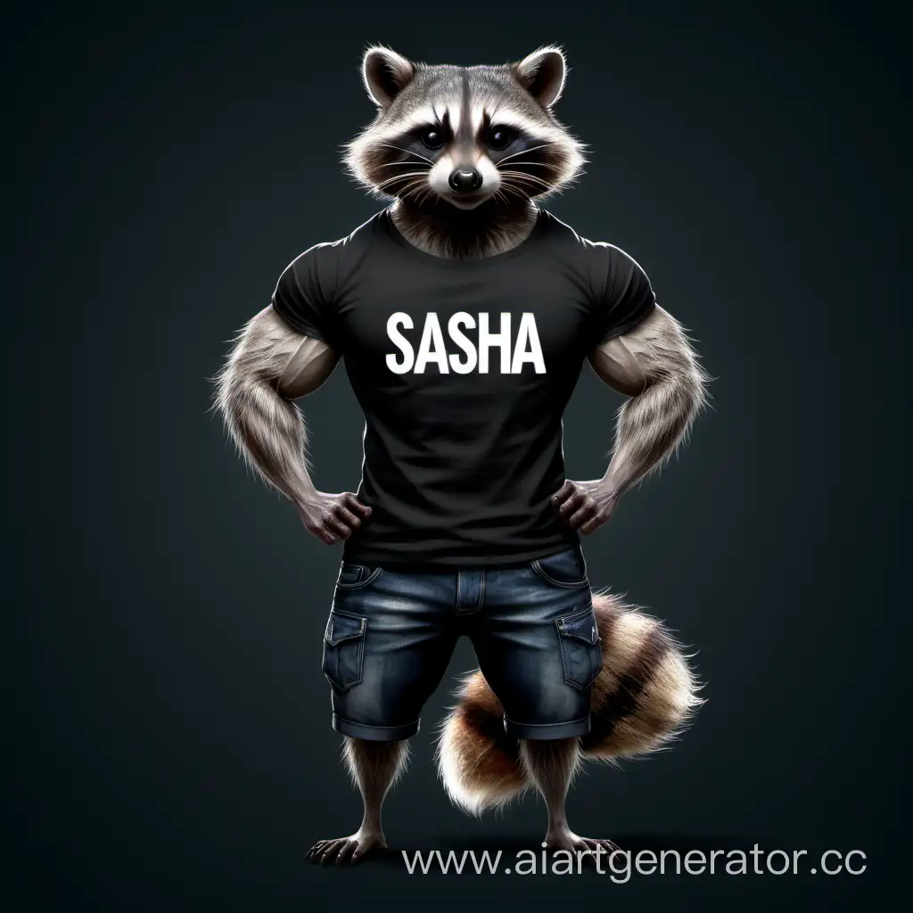 Muscular-Raccoon-in-Sasha-Branded-Black-TShirt