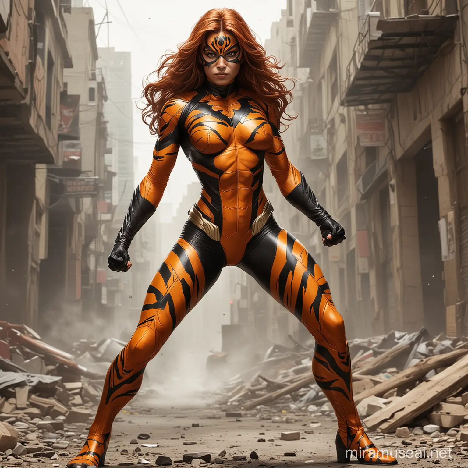 Nuovo super eroe femminile dal nome Tiger woman che si vede tutto il corpo della testa ai piedi
