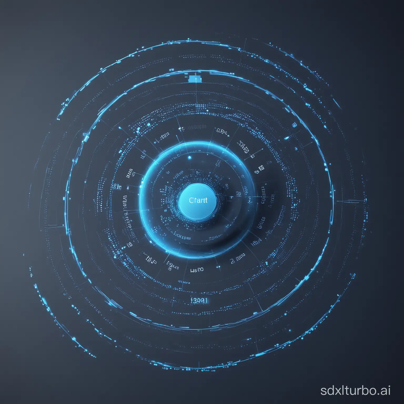 Blue, three-dimensional circular chart in the field of big data