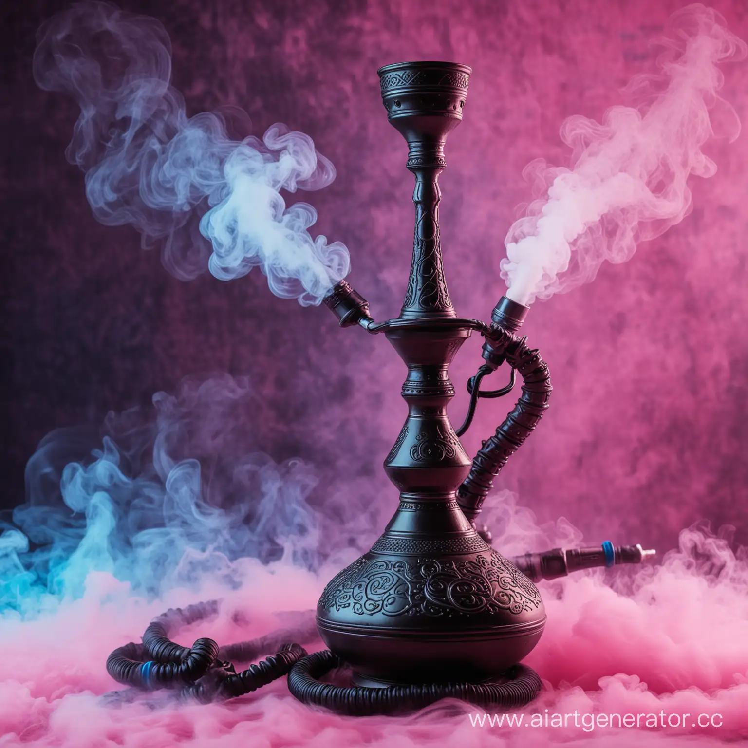 Elegant-Black-Hookah-Amidst-Pink-and-Blue-Smoke