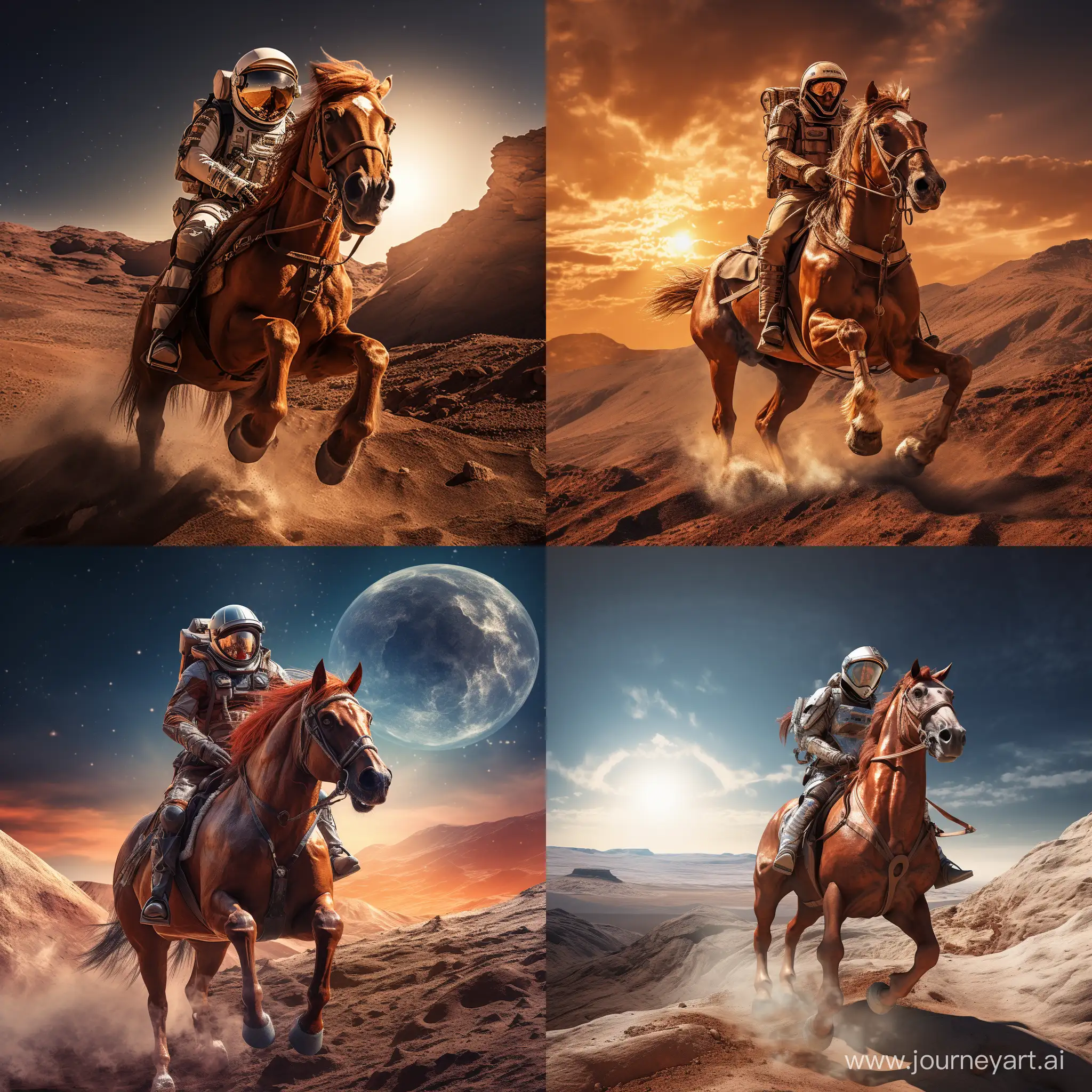 астронавт верхом на лошади на Марсе