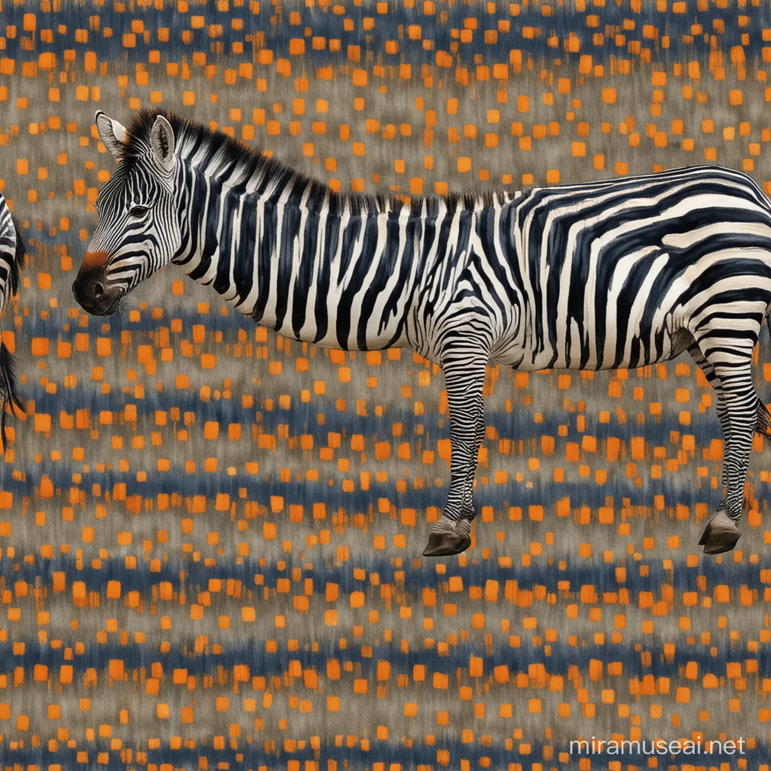 Exotic Zebra with Vibrant Dark Blue and Orange Stripes