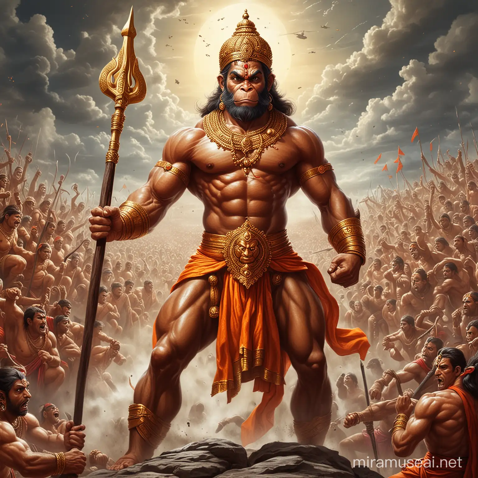 Lord Hanuman Ready for Battle Powerful Hindu Deity in Battle Garb