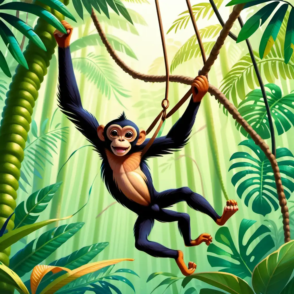 Playful Spider Monkey Swinging in Lush South American Rainforest