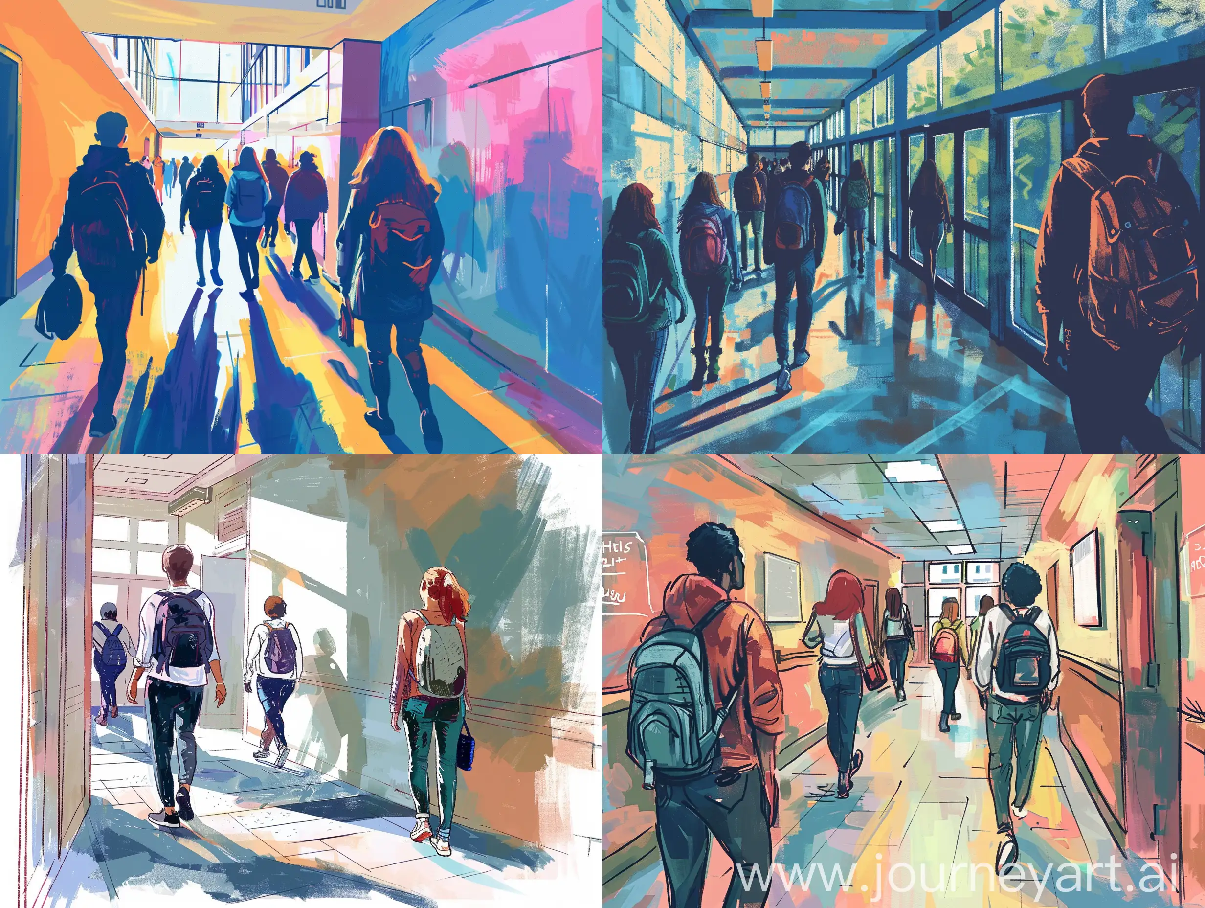 Campus-Students-Walking-Postcard-Illustration
