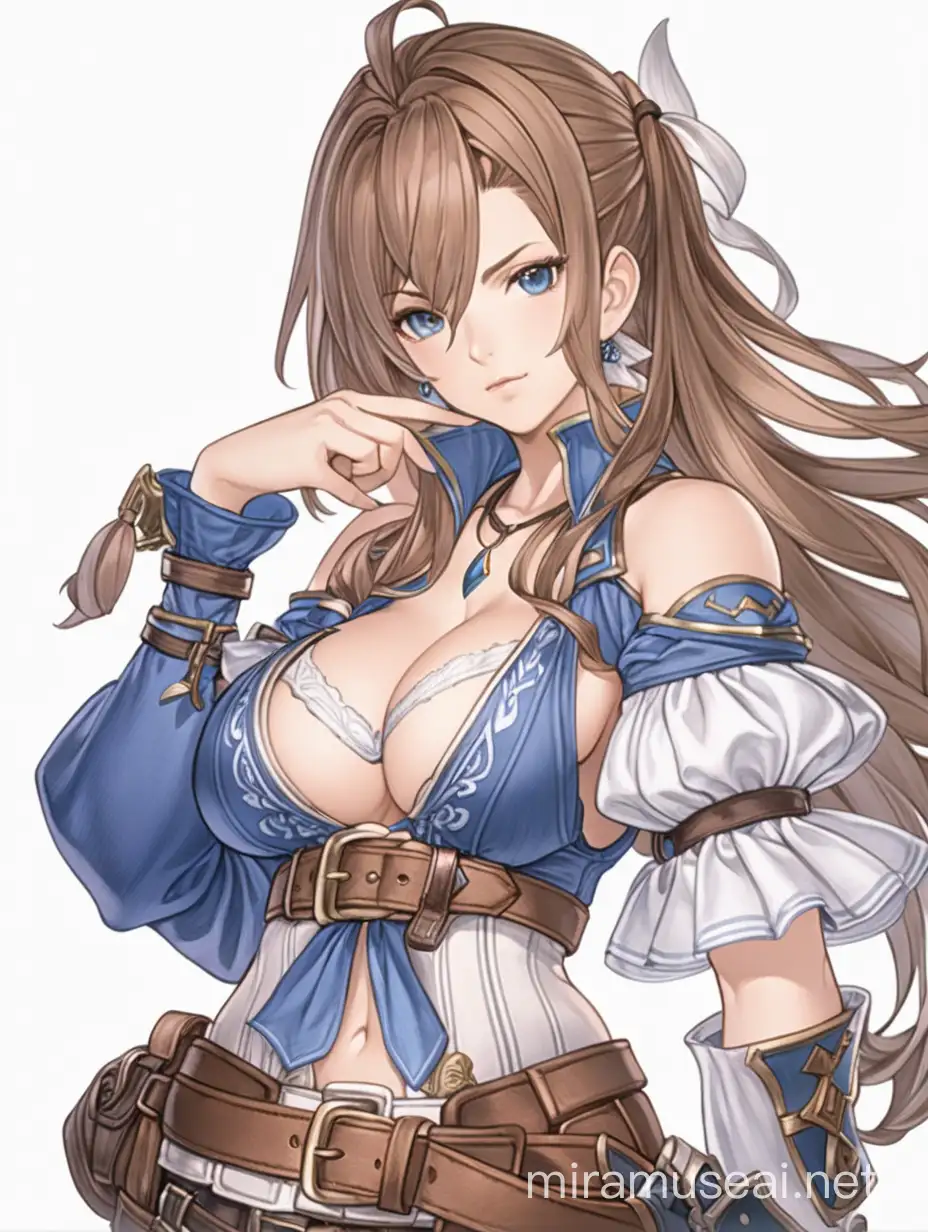 jrpg, adult woman, confident, sexy, fantasy, pirate, granblue fantasy, another eden, waist up fully in view, portrait, no background, facing slightly to the side, staring at the camera