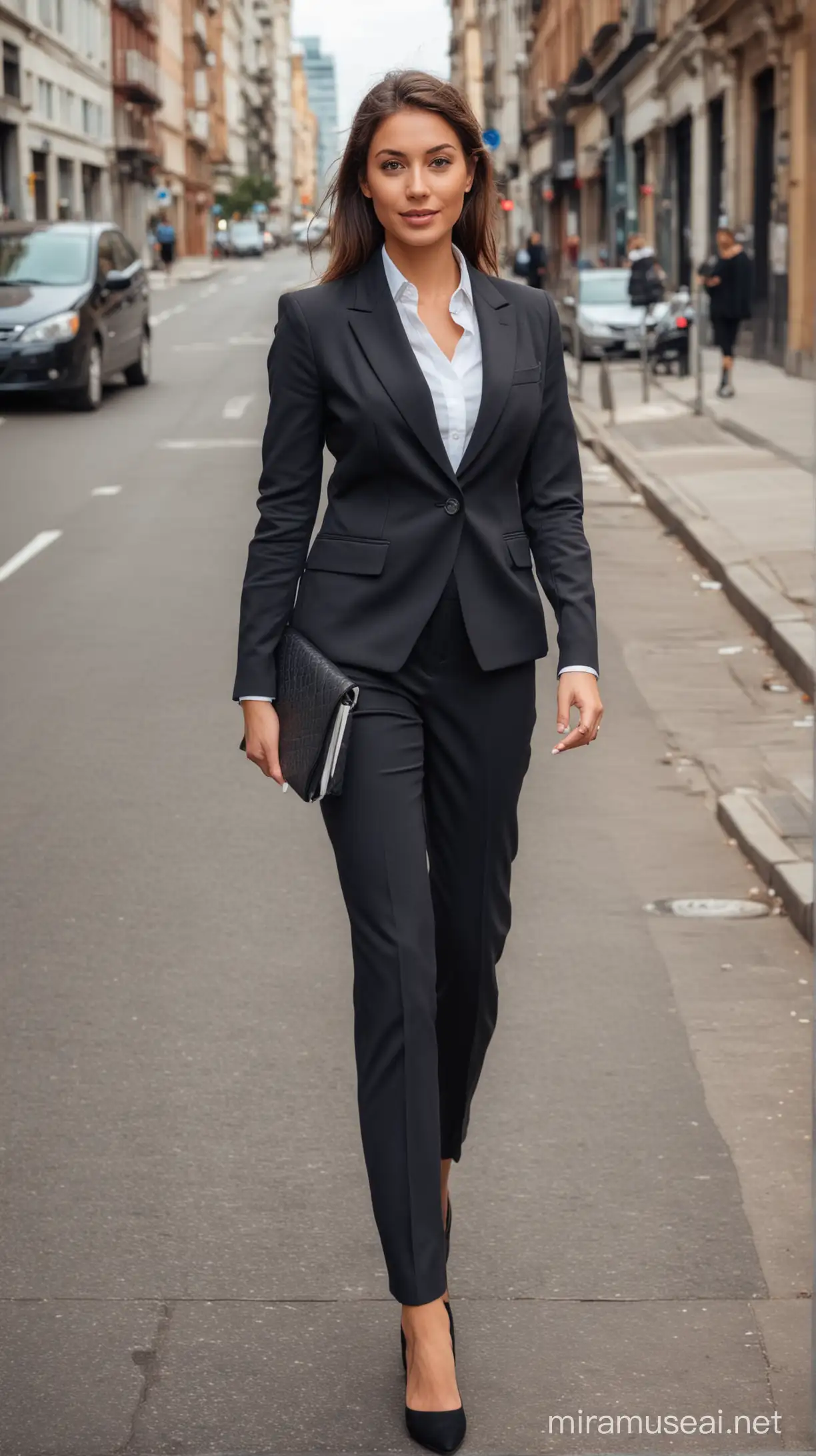 Professional Business Woman in Formal Attire on Urban Street