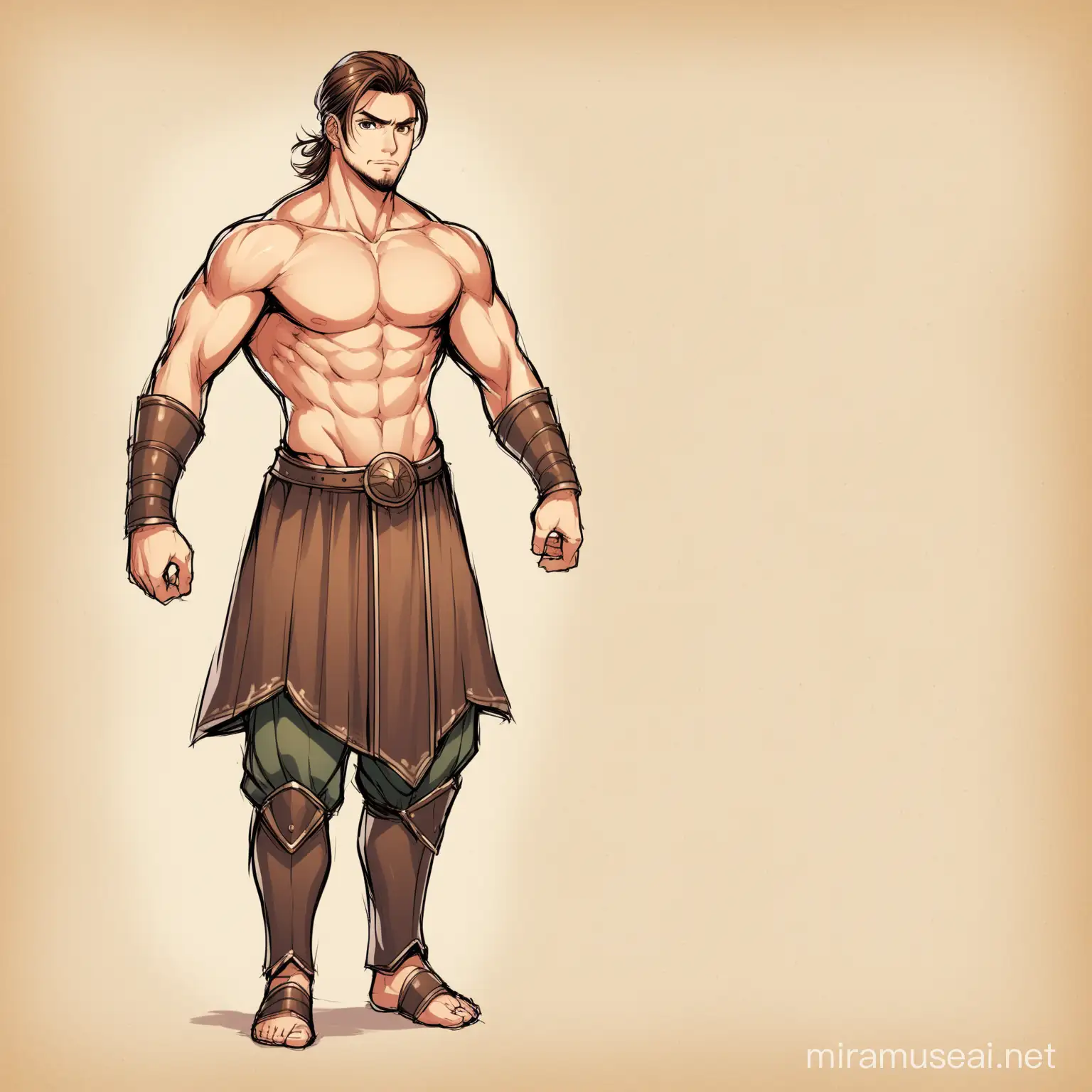 Brave Masculine Warrior with Rotated Brown Hair and Eyes