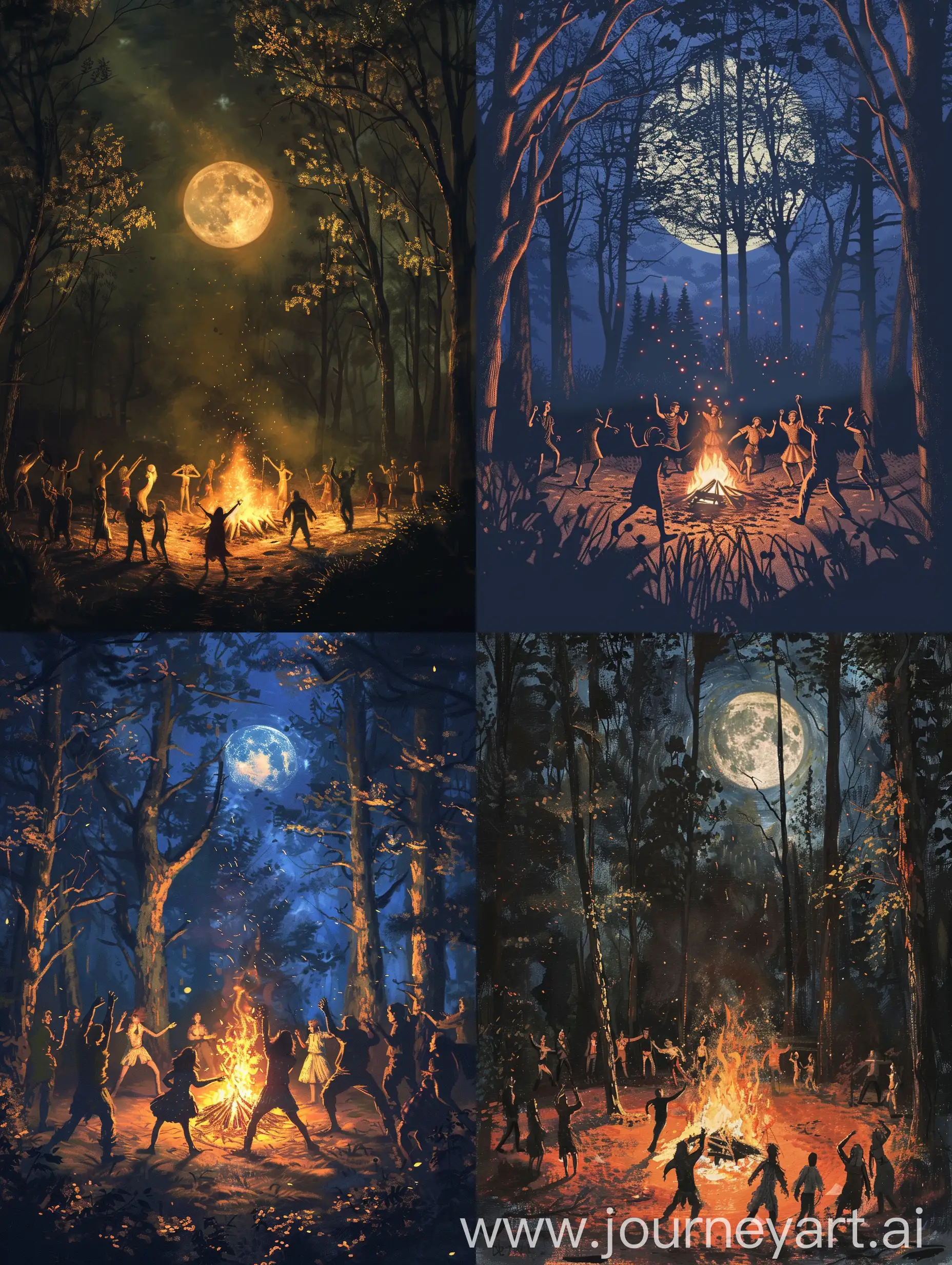 Moonlit-Forest-Gathering-Vibrant-Bonfire-Celebration