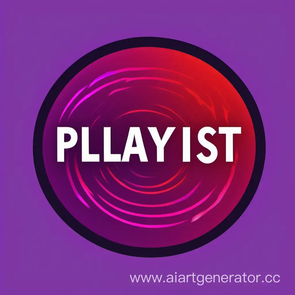 Circle icon with purple and red fire with phrase "playlist" in the center