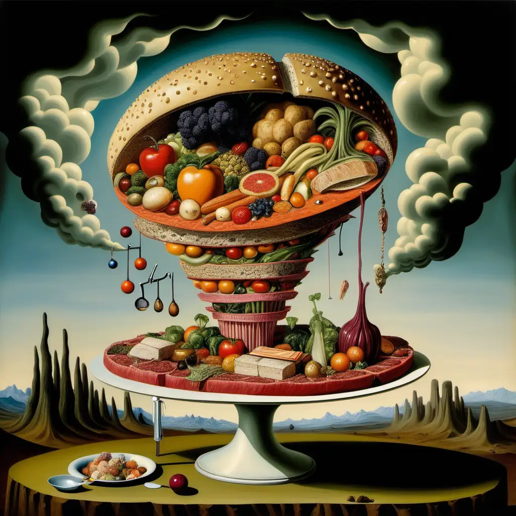 surrealist artwork showing food as medicine