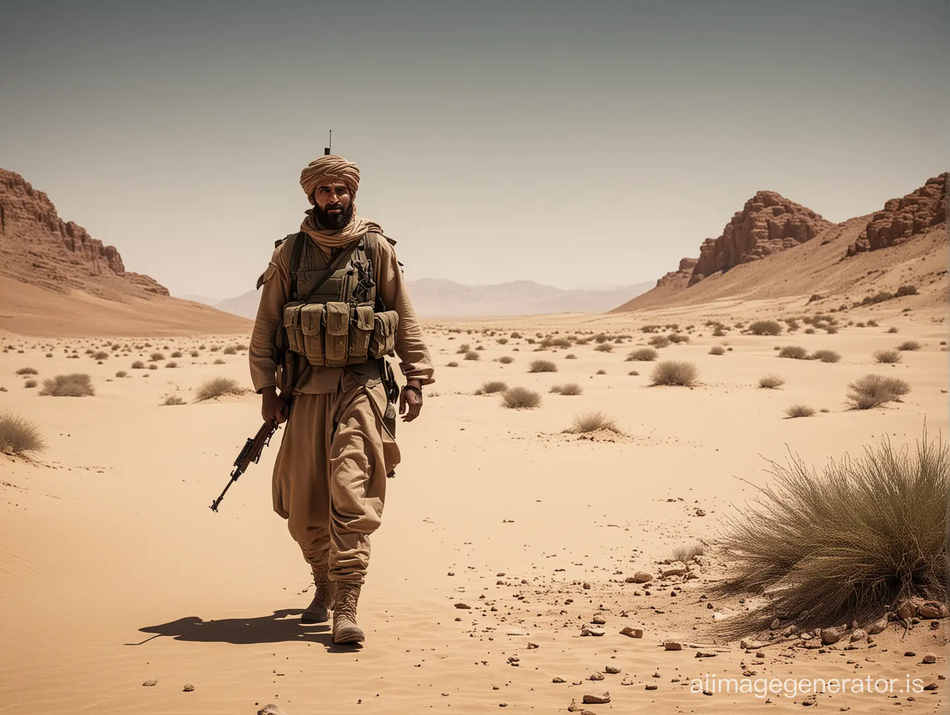 Create a compelling narrative or scene featuring an old Muslim army stationed in the vast desert, eagerly awaiting the arrival of their enemy. Capture the essence of anticipation, valor, and determination amidst the harsh desert landscapes, highlighting the wisdom and experience of the seasoned soldiers as they prepare for the impending battle.