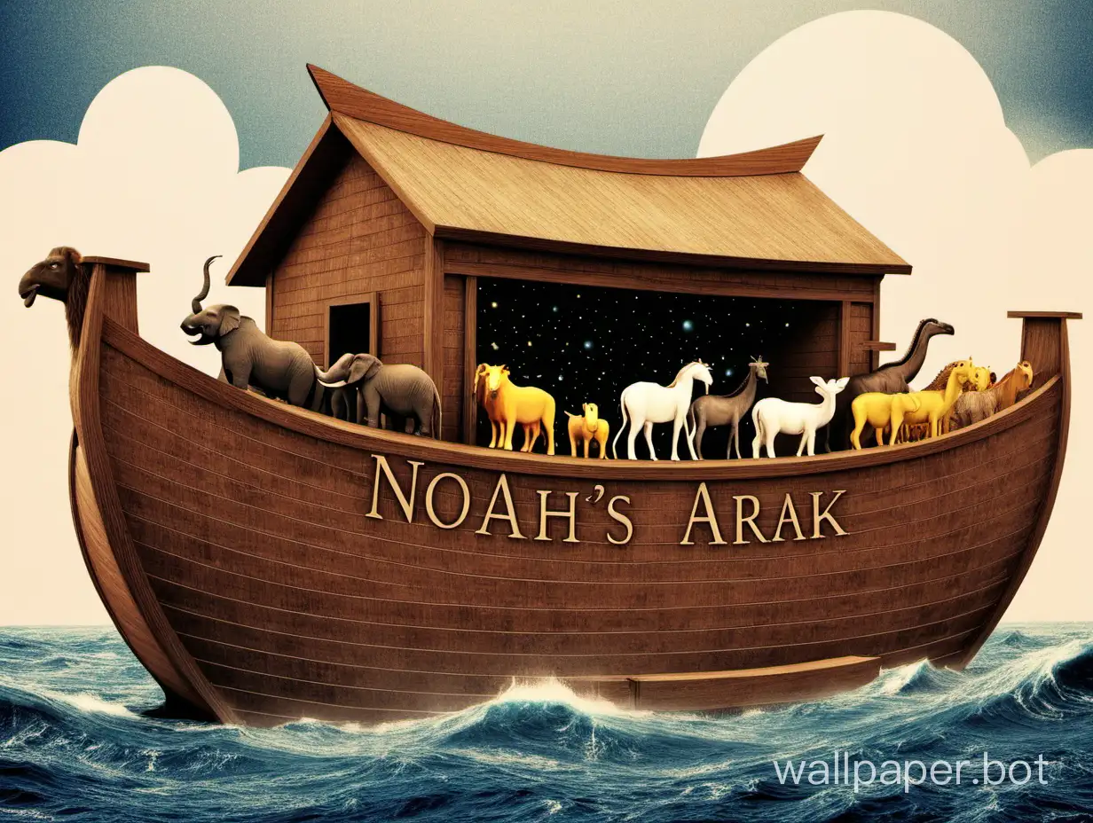 Whimsical-Noahs-Ark-Illustration-with-a-Variety-of-Animal-Pairs