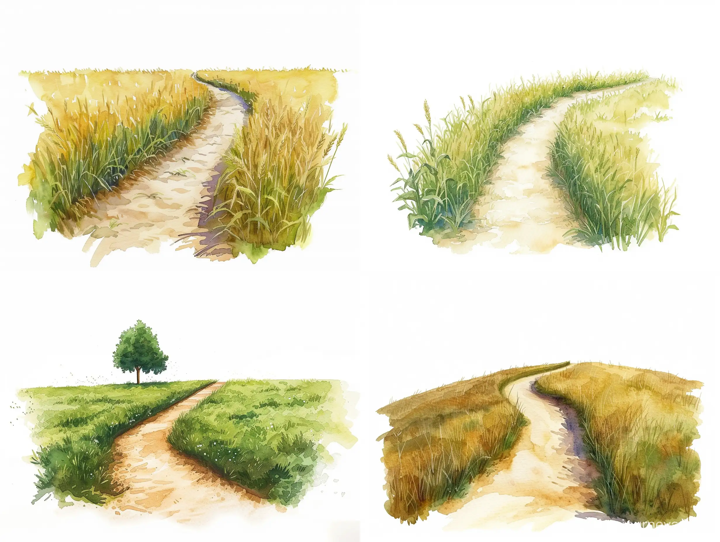 Watercolor-Isometric-Path-in-Field-Serene-Landscape-Painting