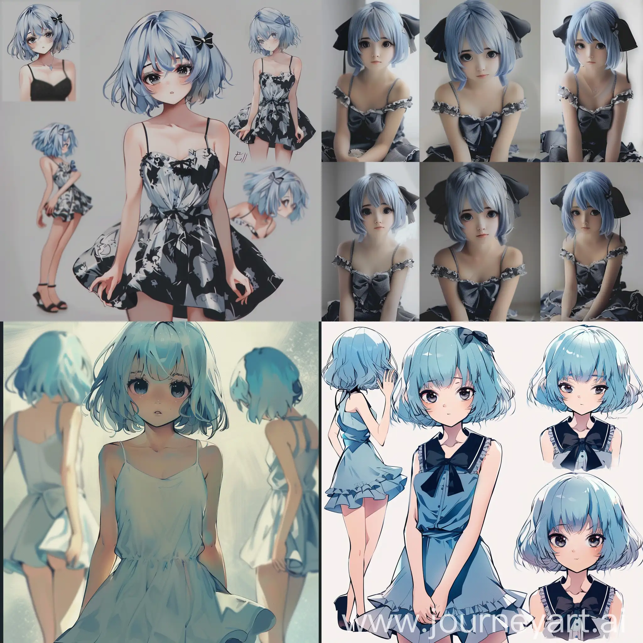 Adorable-Anime-Girl-with-Blue-Hair-and-Cute-Dress-in-Various-Poses