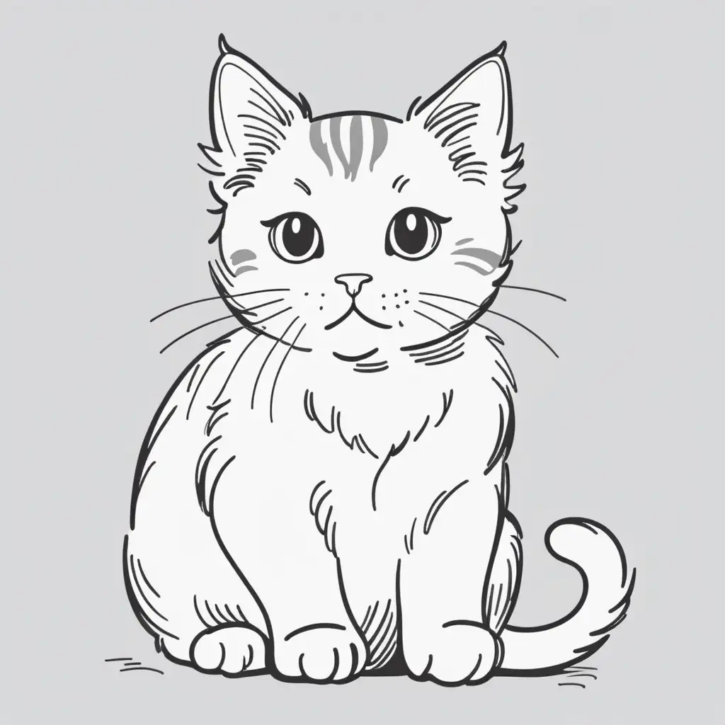 Adorable Cat Sketch Charming Line Drawing of a Cute Feline