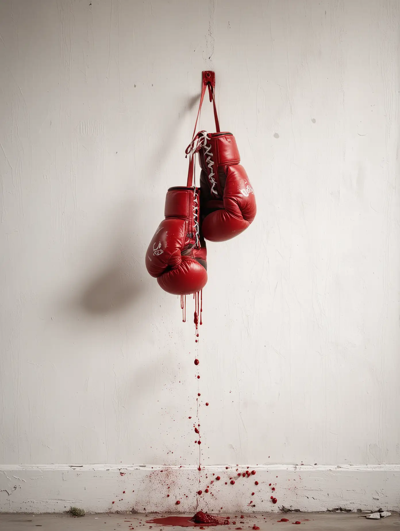 BloodStained Boxing Gloves on a Weathered White Wall