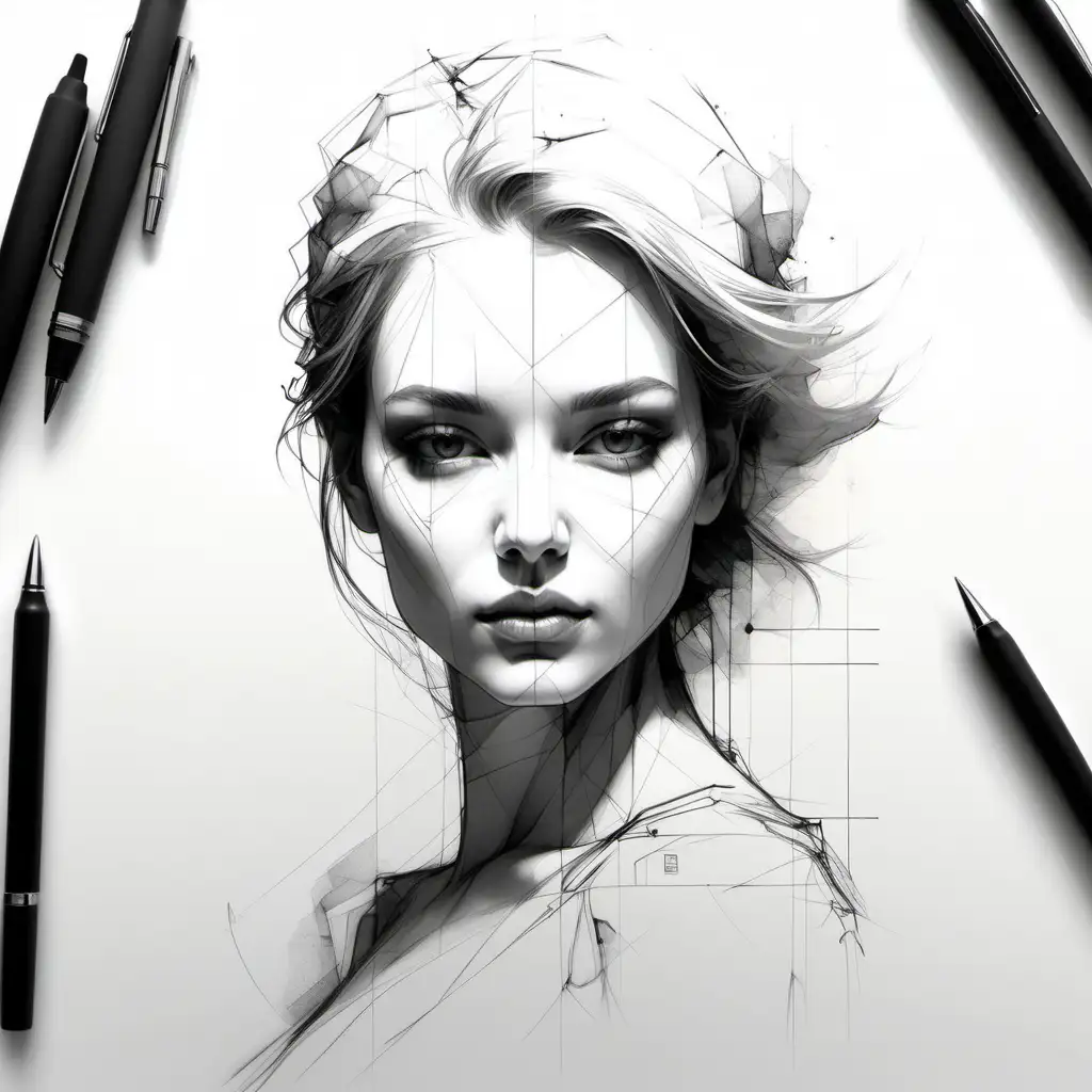 Elegant Woman in Stunning Pen Sketch Artistry by Jarek Kubicki Raphael Mazzucco and April Coppini