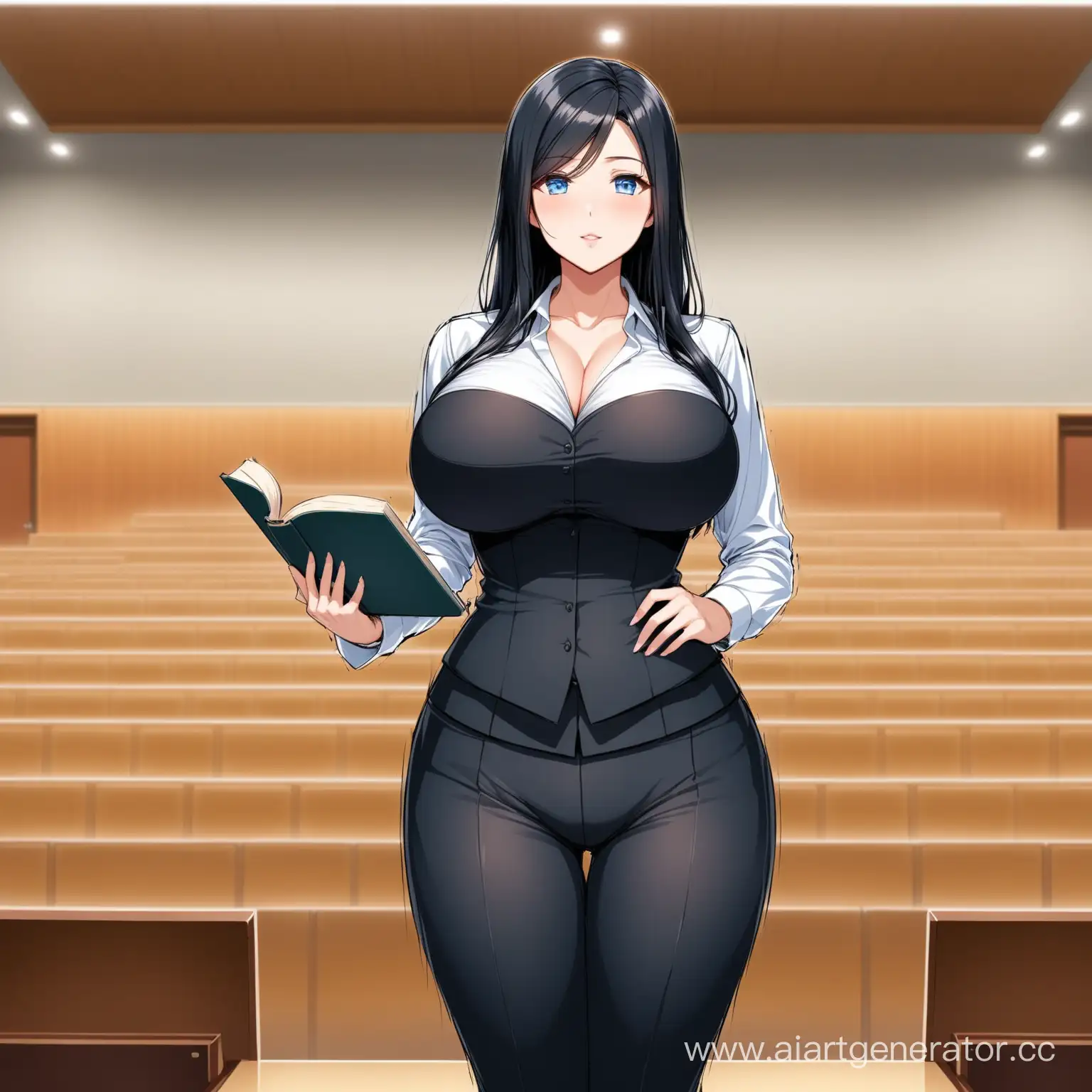Confident-Professor-MILF-with-Blue-Eyes-Holding-Book-in-Lecture-Hall