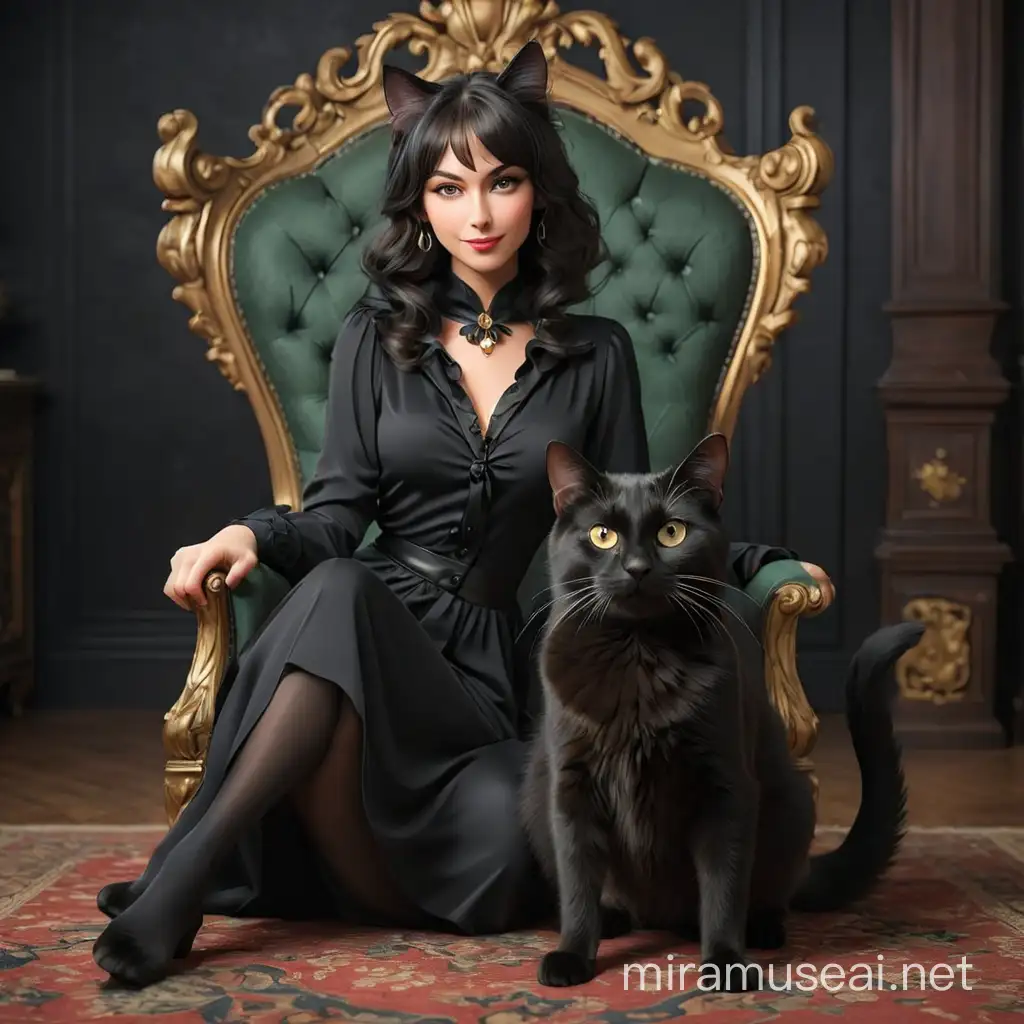 Elegant Wealthy Black Cat Lady Portrait