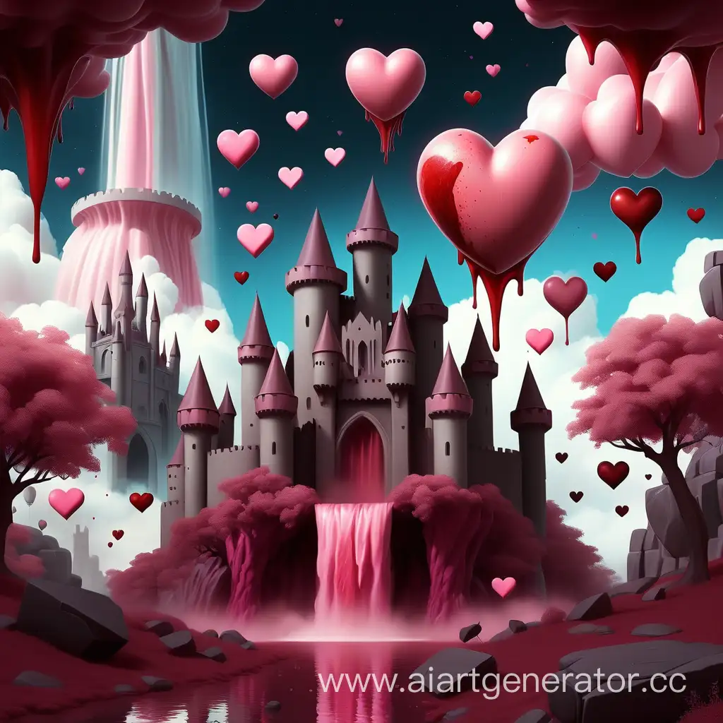 Enchanting-Cosmic-Castle-with-Pink-Waterfall-and-Flying-Hearts