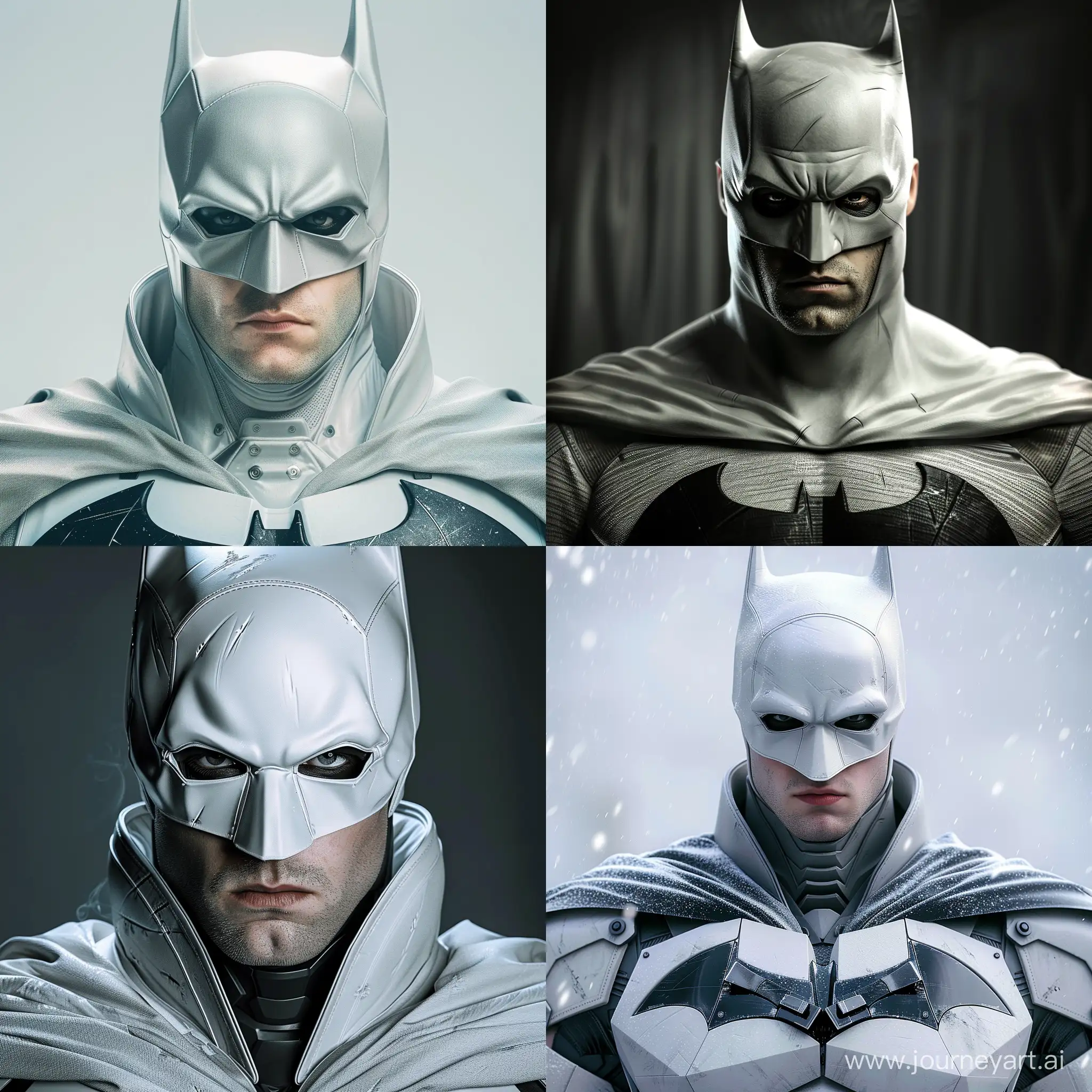 Robert Pattinson as Batman in White ultra-realistic, high resolution, with cinematic lighting intricate detail and superb quality