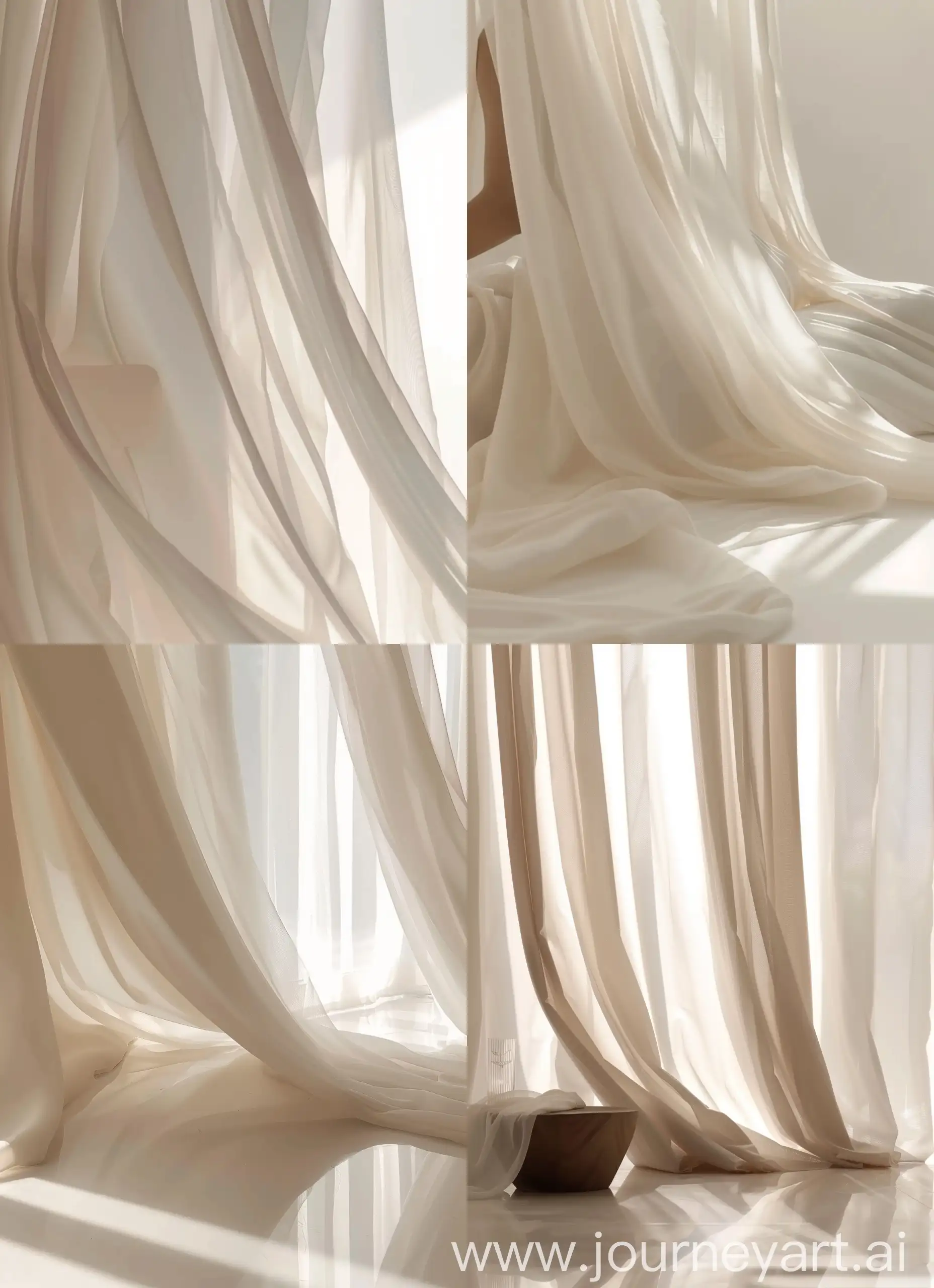 A clean background of an aesthetic curtain with sun rays on it, light and calm tone, beautiful, beauty --sref https://i.pinimg.com/originals/a4/65/34/a4653459fc8c50c7b06bb655478cf242.jpg --v 6 --ar 16:22 --style raw