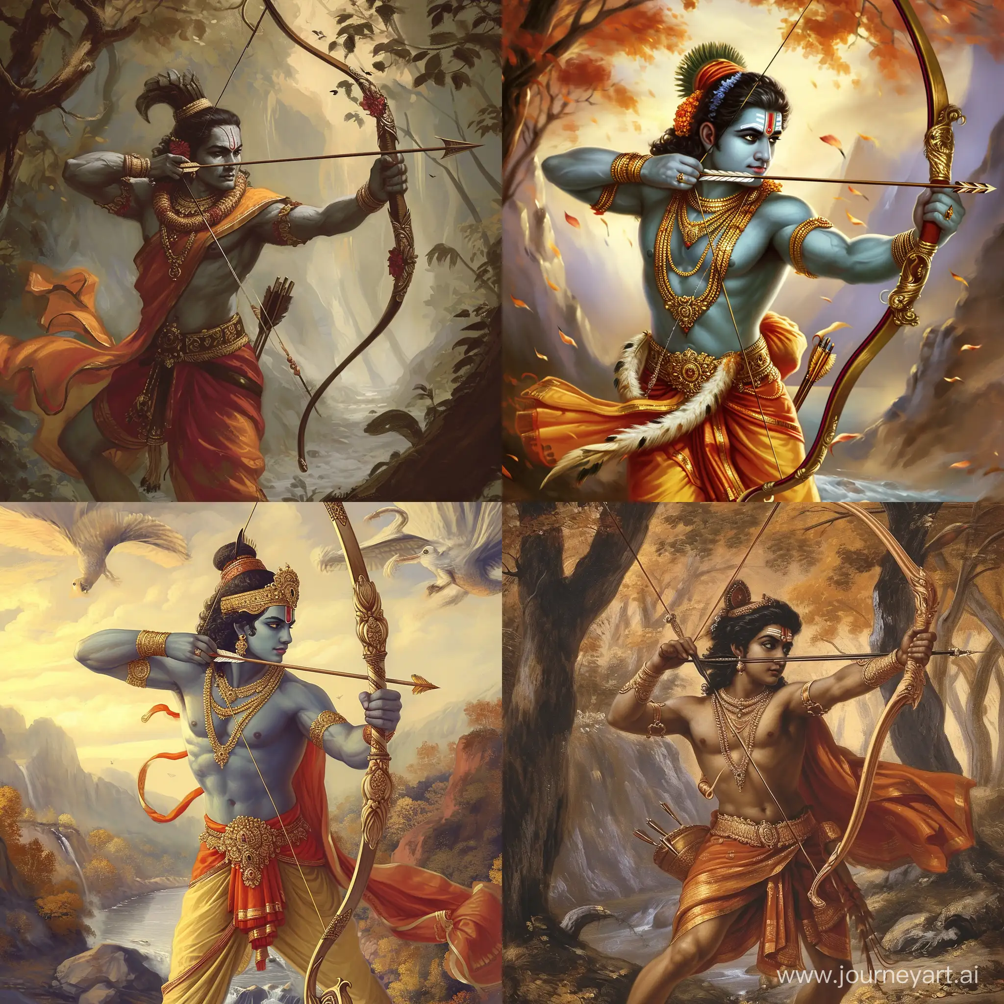 Lord Rama Indian god, in hand archery, spiritual environmental