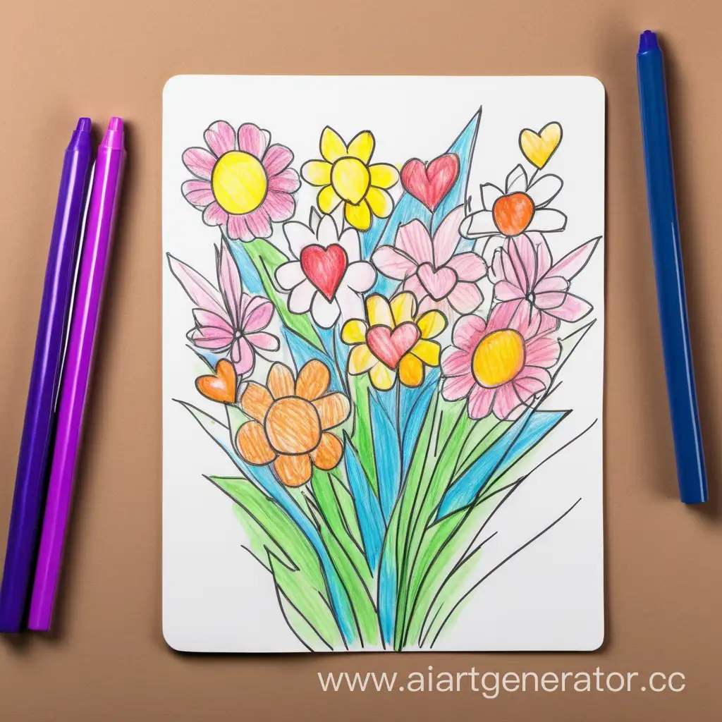 Handmade-Mothers-Day-Card-Drawing-with-Pencils-and-Markers