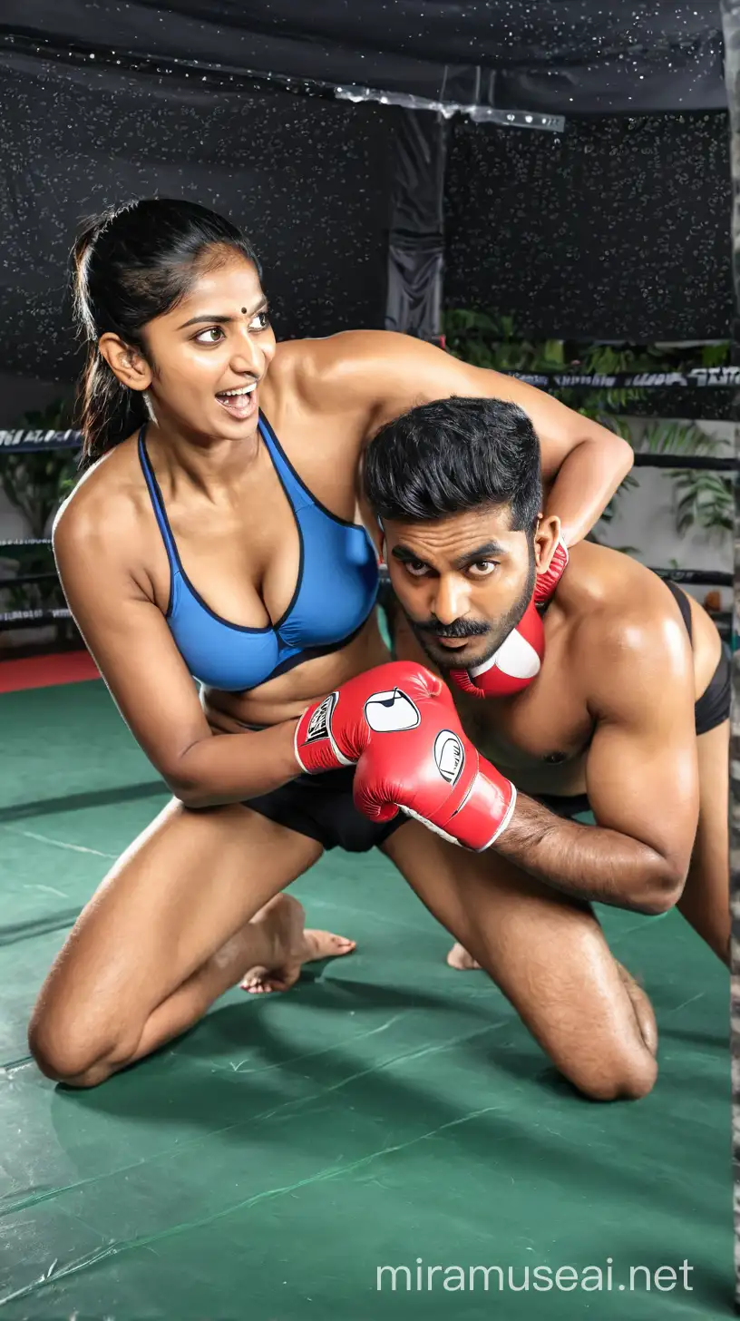 Intense Indian Boxing Match Man vs Woman in Underwear