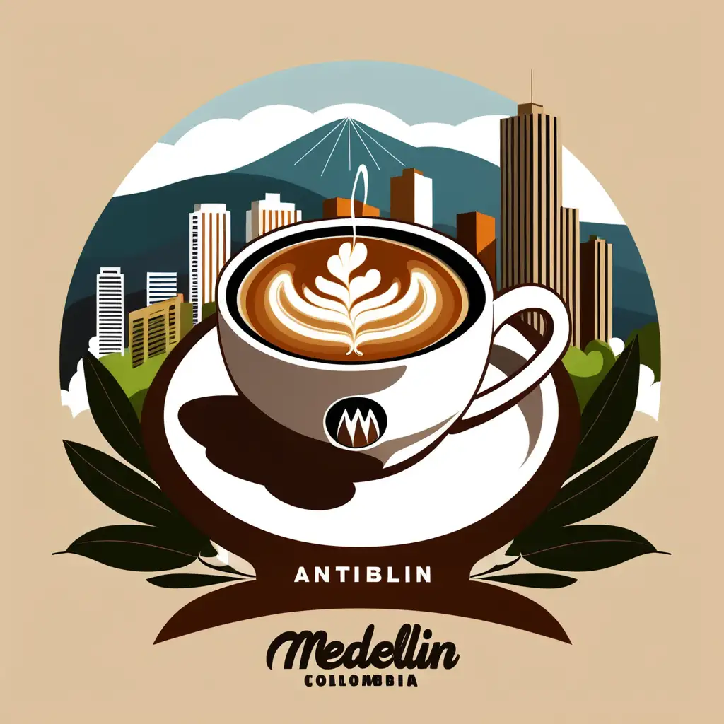 Medellin Antioquia Colombia Coffee Scene Vector Illustration