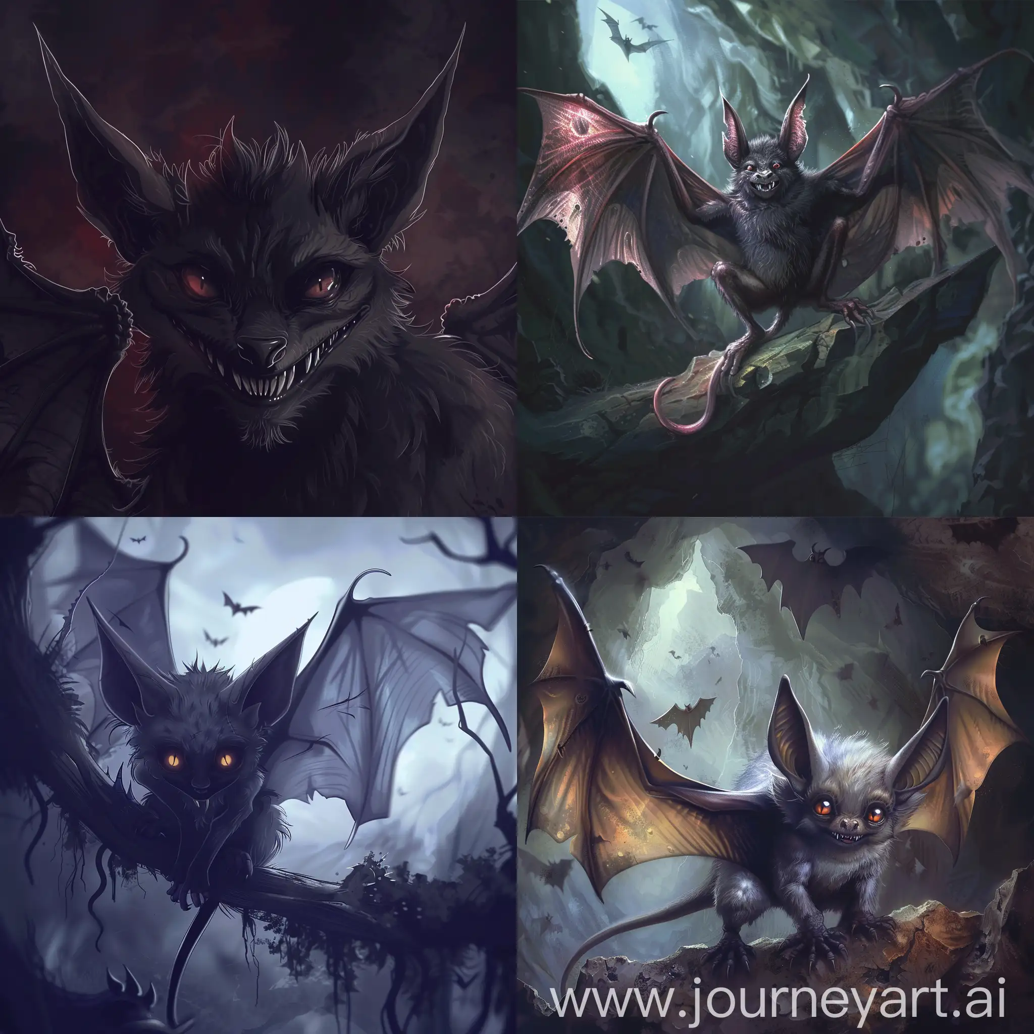 Dark fantasy, gothic horror, anime style, vampire bat