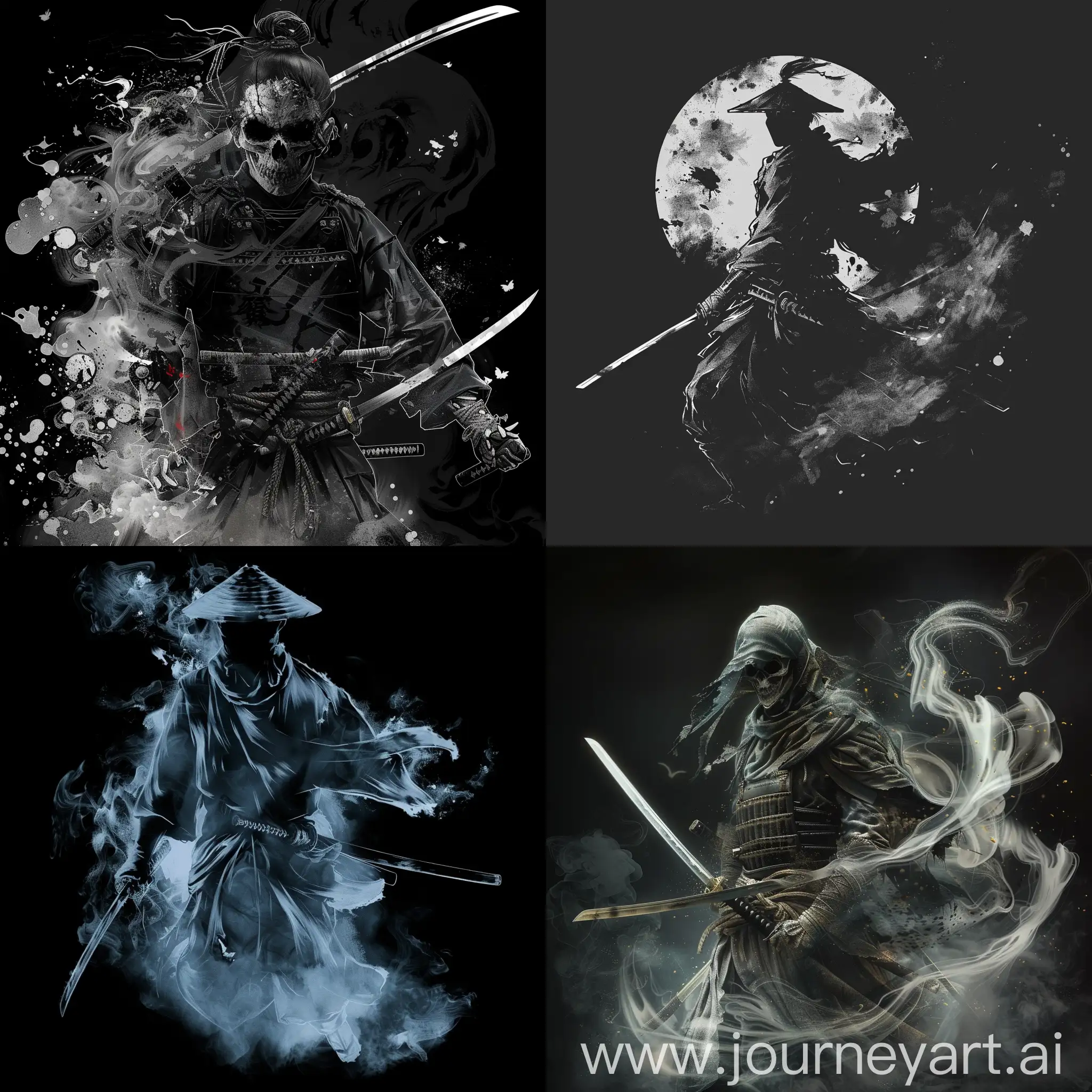 GHOSTLY SAMURAI WITH BLACK BACKGROUND