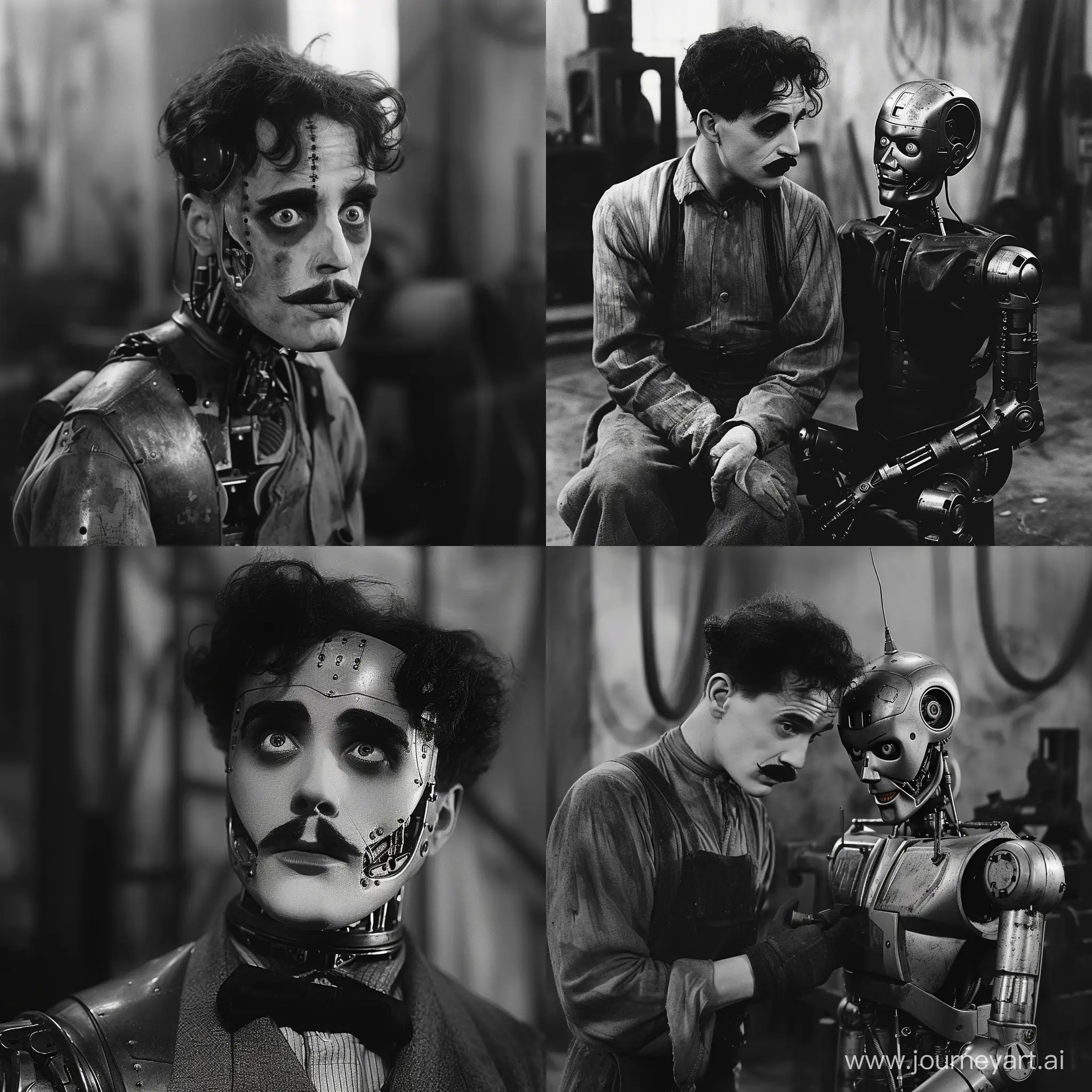 Charlie Chaplin in the style of the Terminator movie