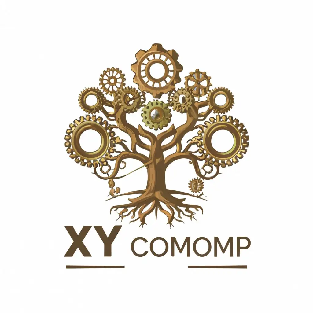 a logo design,with the text "XY COMP", main symbol:tree, steampunk,complex,be used in Education industry,clear background