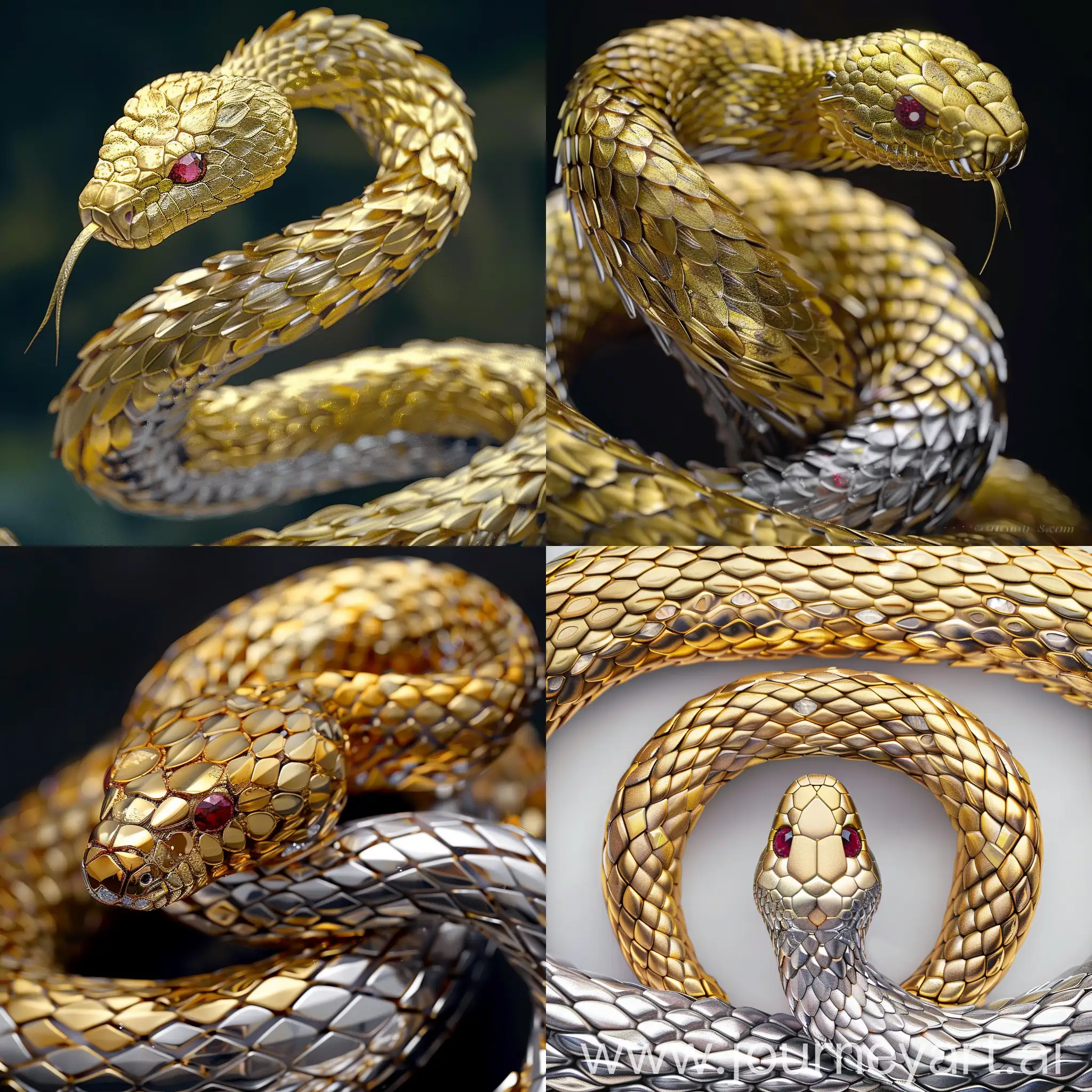 Golden-and-Platinum-Chinese-Style-Snake-with-Ruby-Eyes