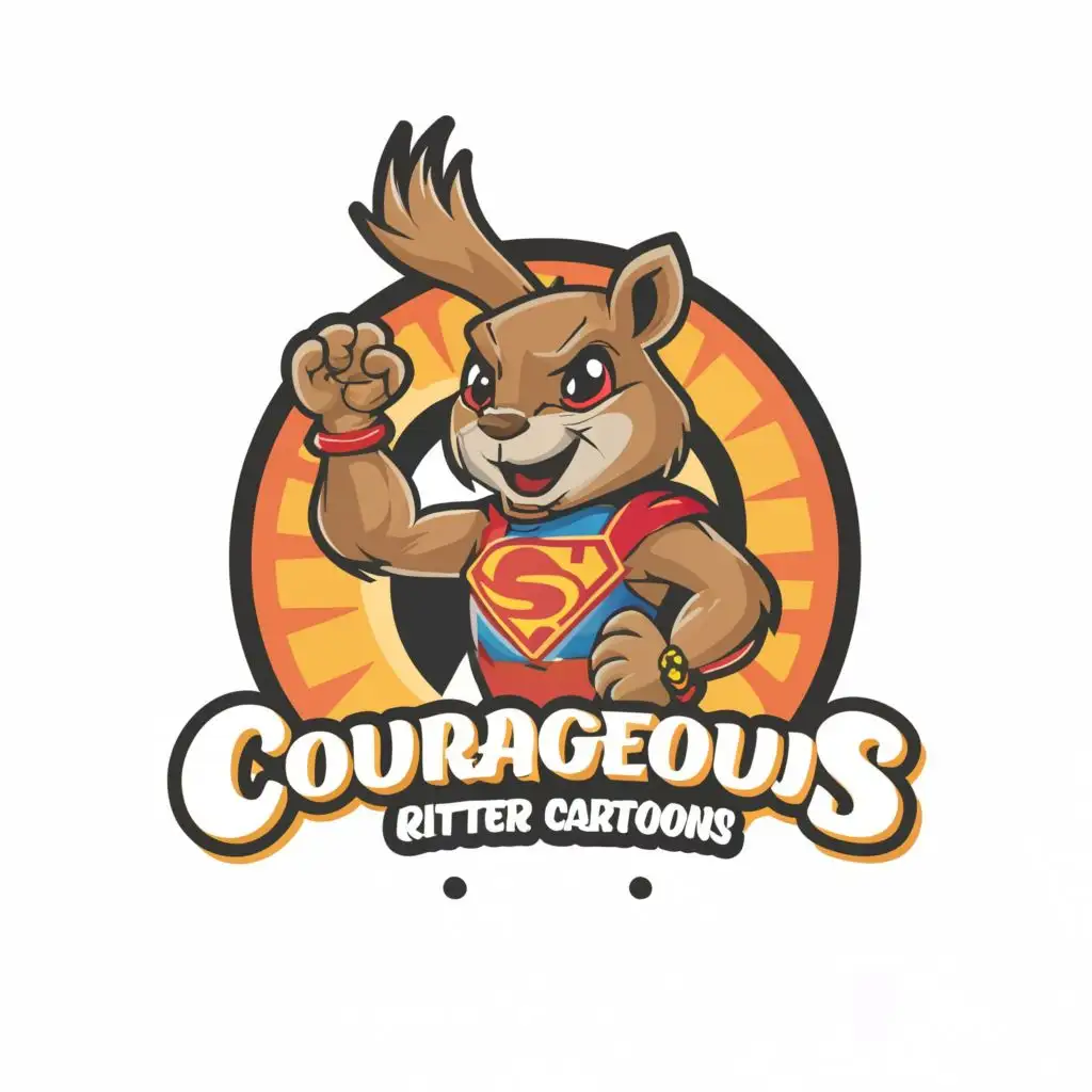 LOGO-Design-For-Courageous-Critter-Cartoons-Cheerful-Squirrel-Superhero-Emblem